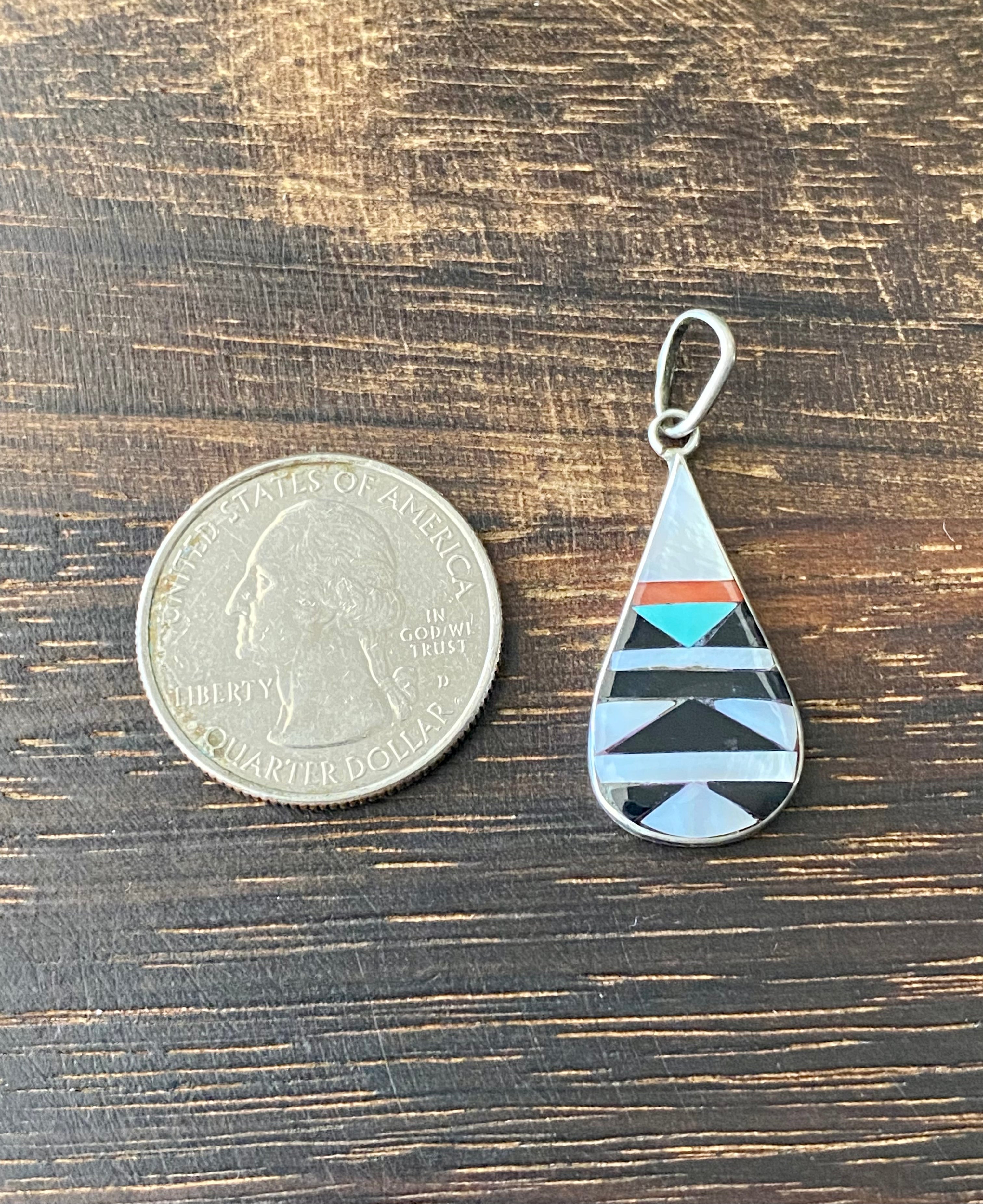 Zuni Made Multi Stone & Sterling Silver Inlay Pendant