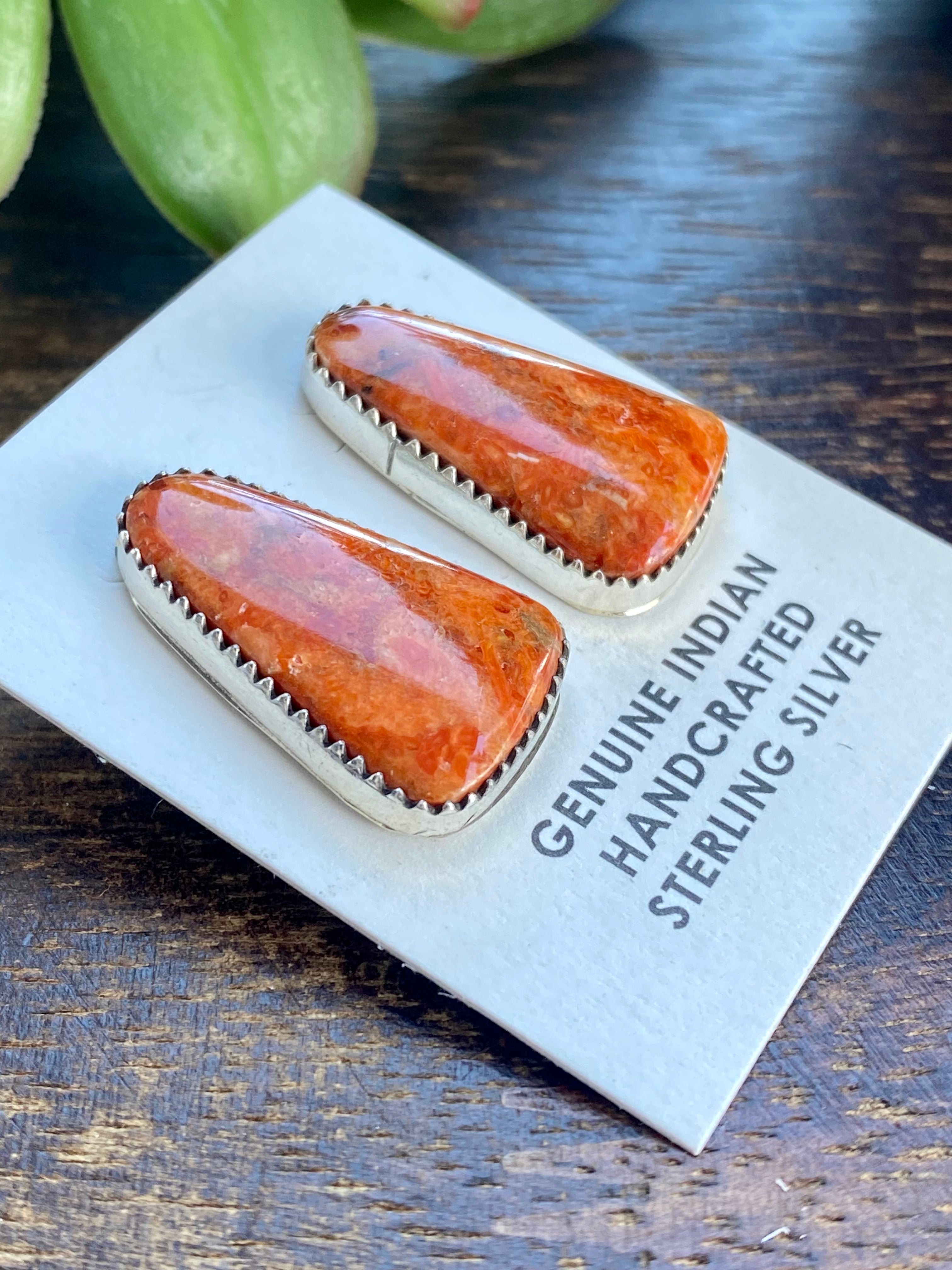 Navajo Made Apple Coral & Sterling Silver Post Earrings