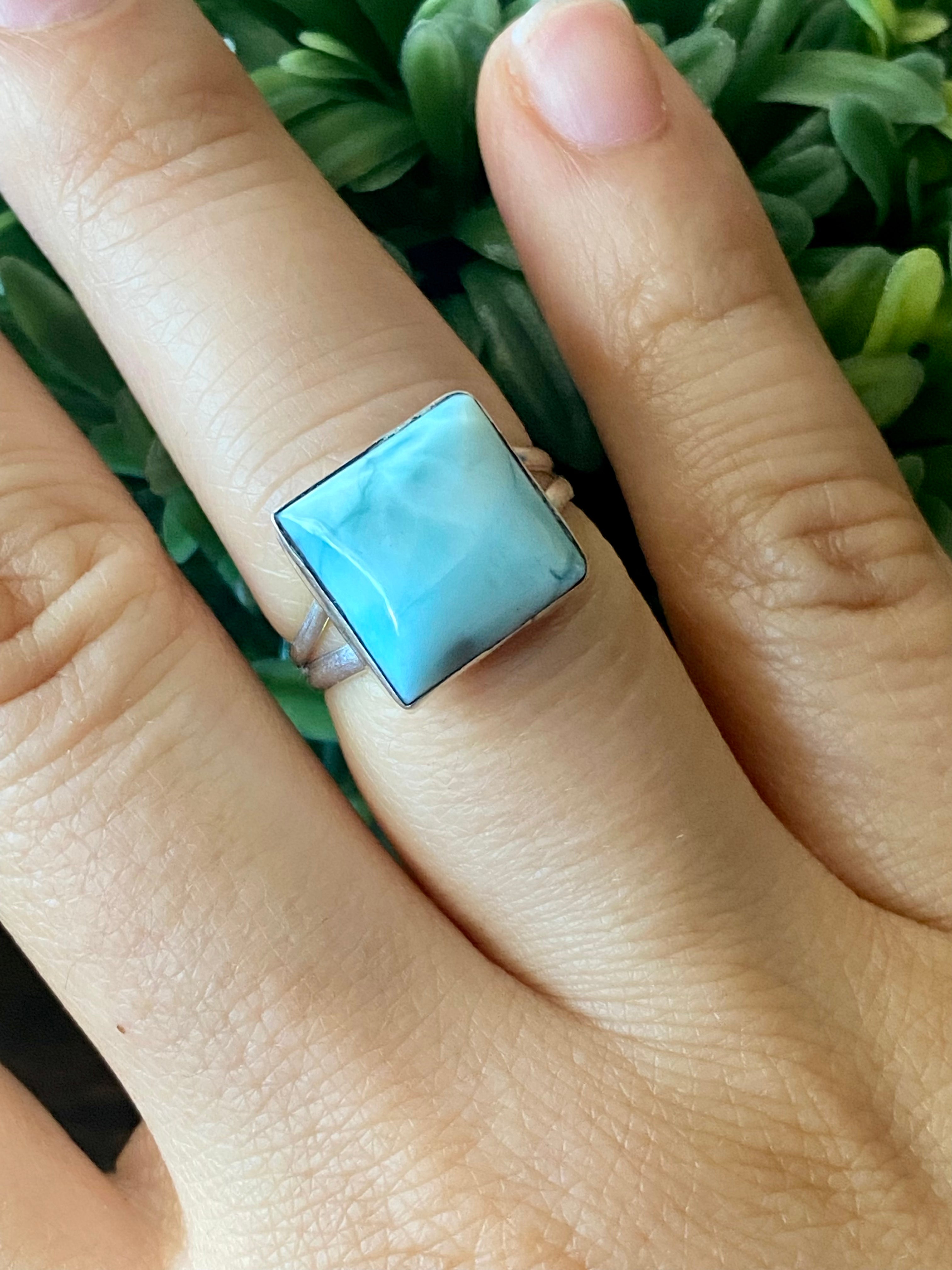 Navajo Made Larimar & Sterling Silver Ring Size 7.25