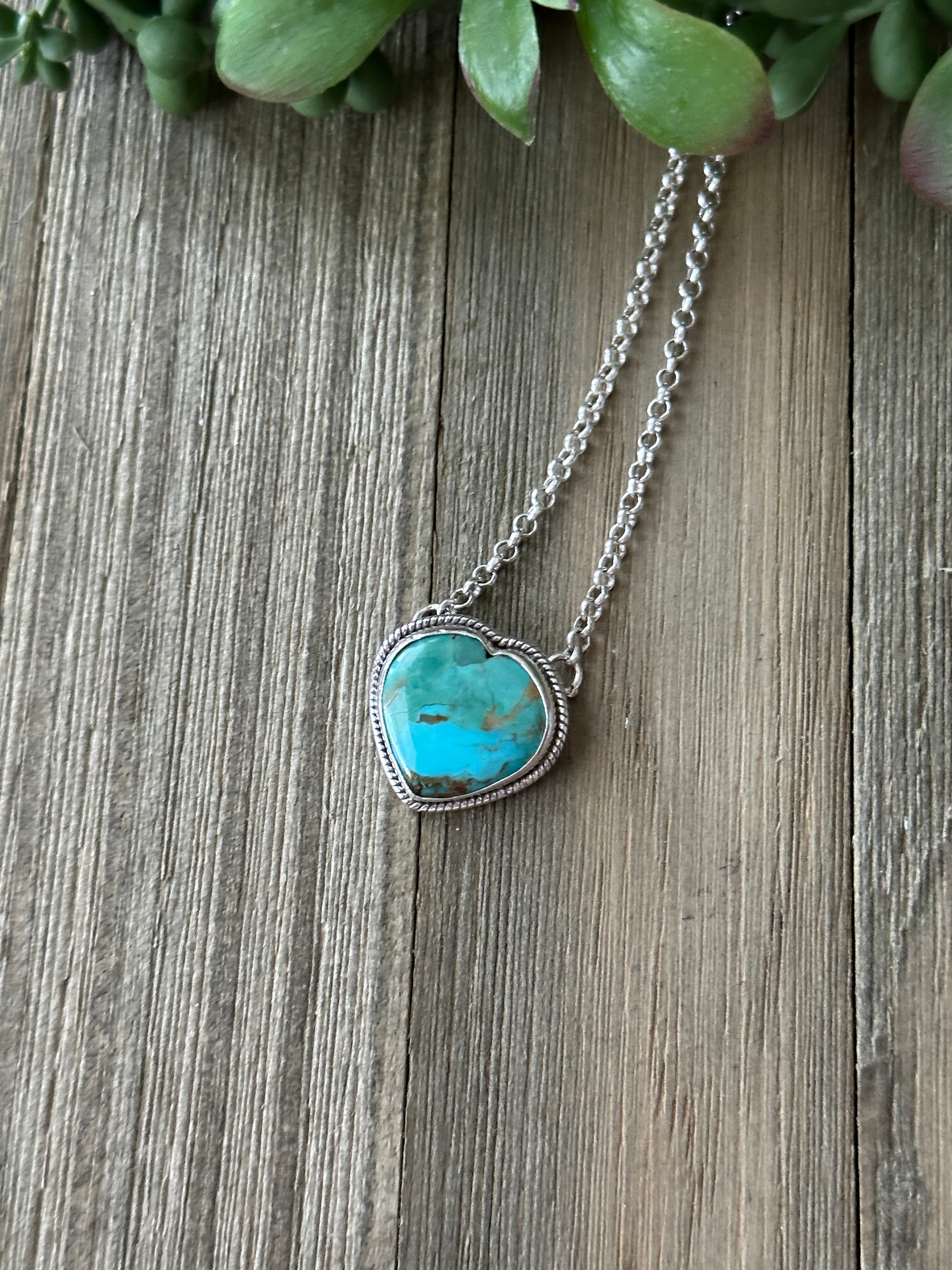 Southwest Made Turquoise & Sterling Silver Heart Necklace