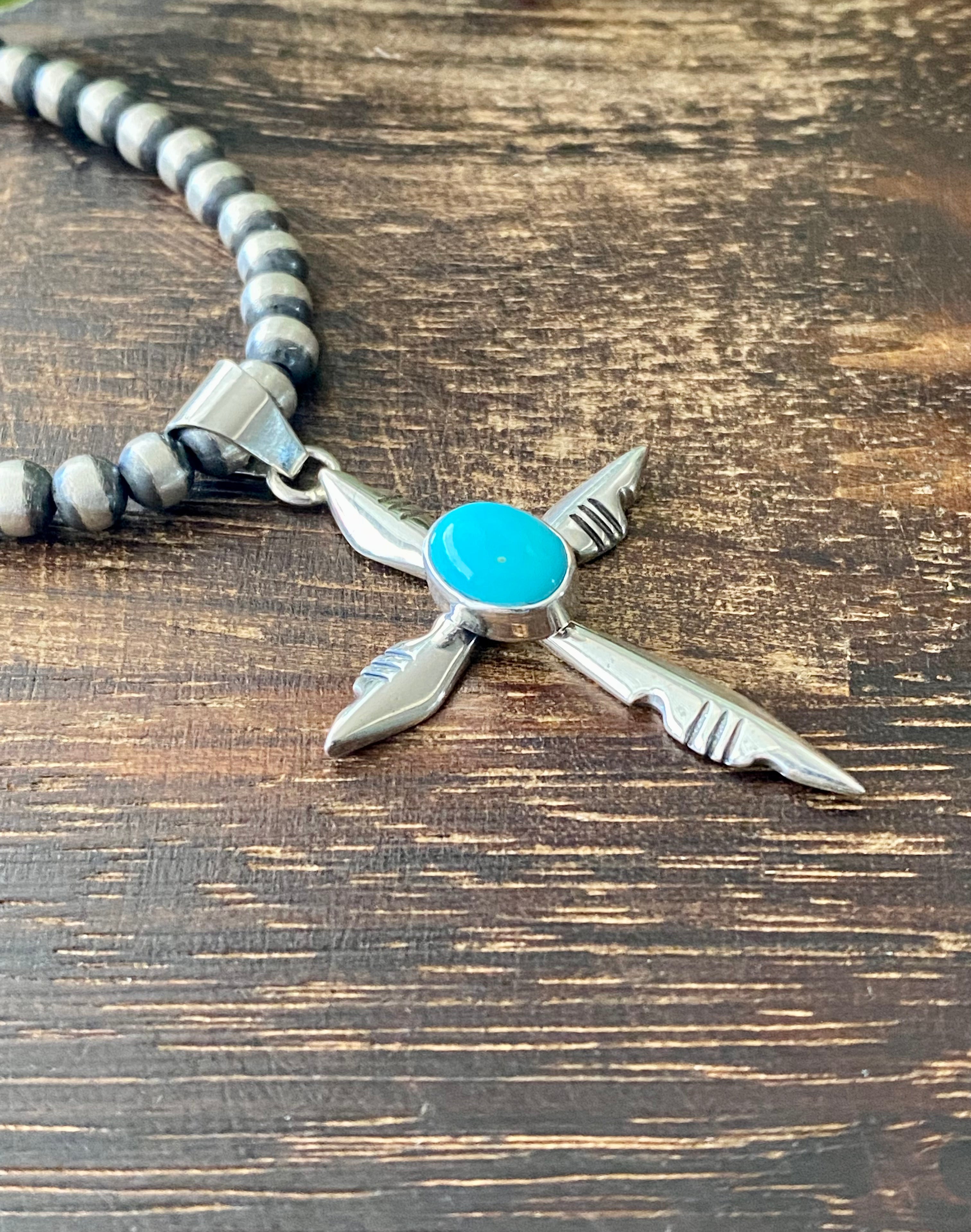 Allen Lee Turquoise & Sterling Silver Cross Pendant