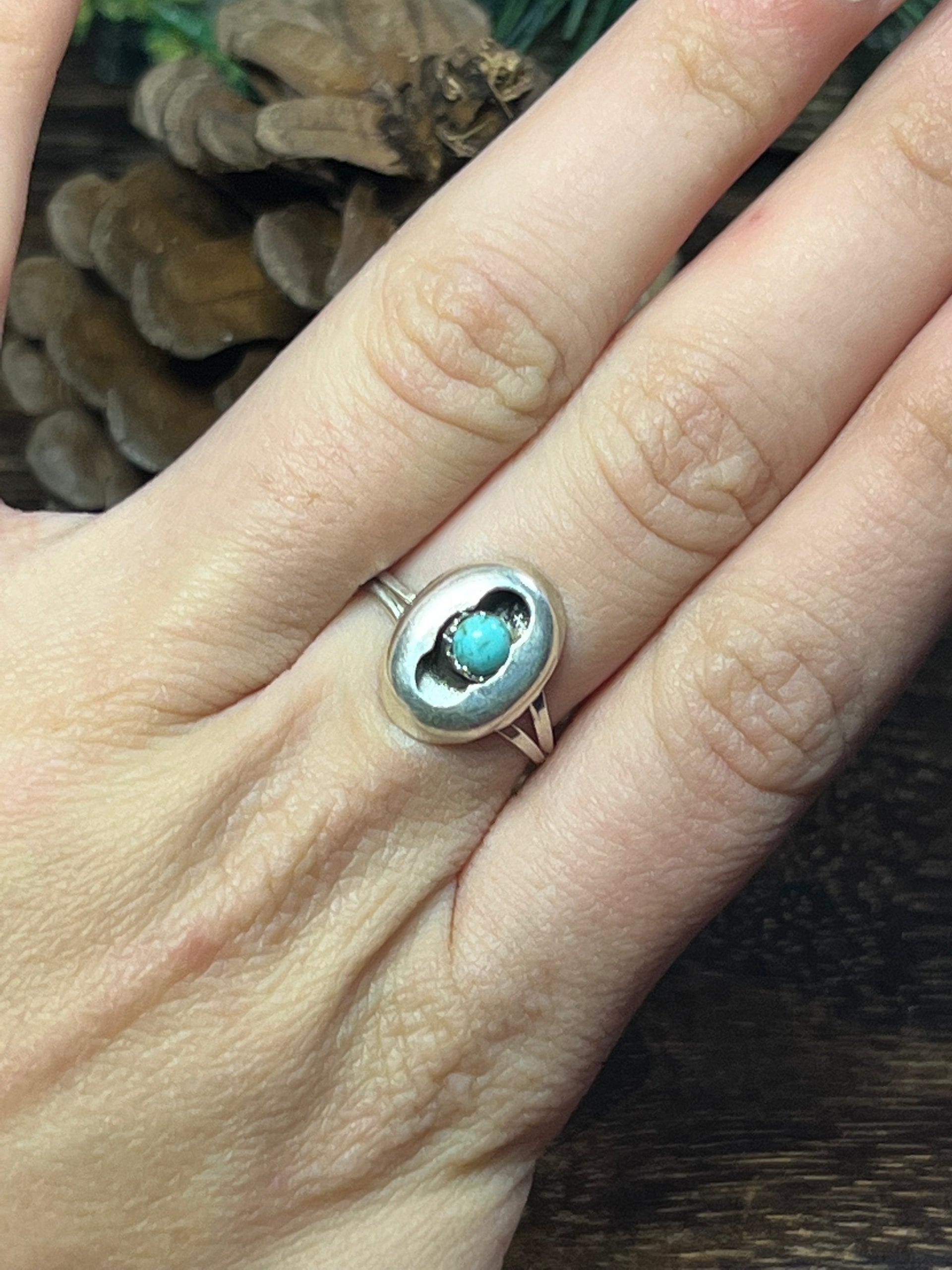 Navajo Made Kingman Turquoise & Sterling Silver Shadow Box Ring