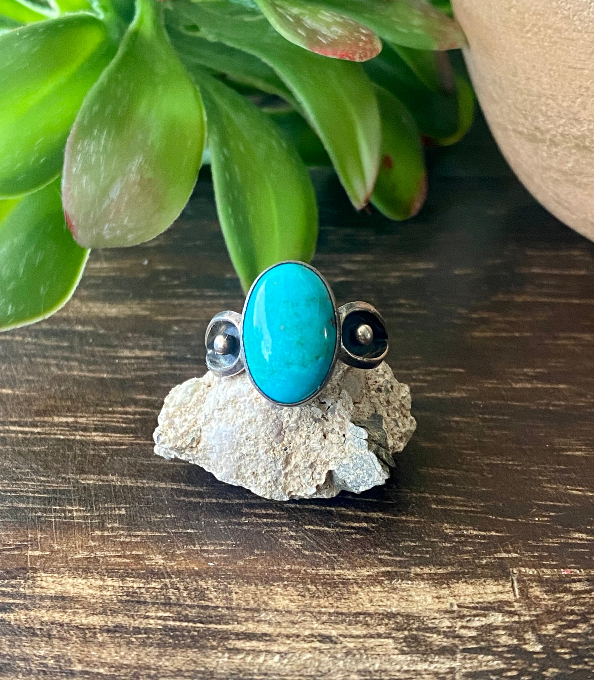 Navajo Made Kingman Turquoise & Sterling Silver Ring Size 6.5