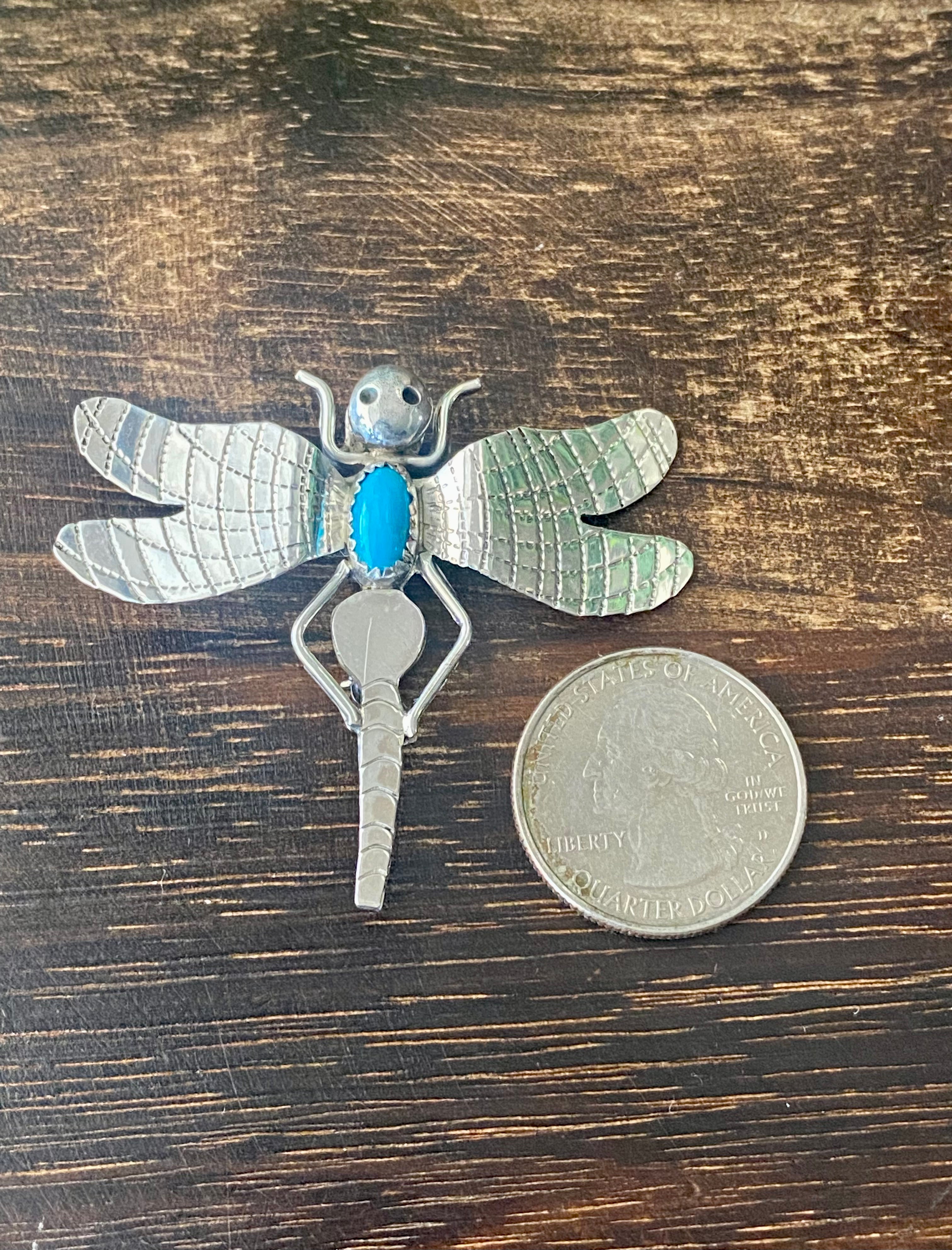 Navajo Made Turquoise & Sterling Silver Dragonfly Pin