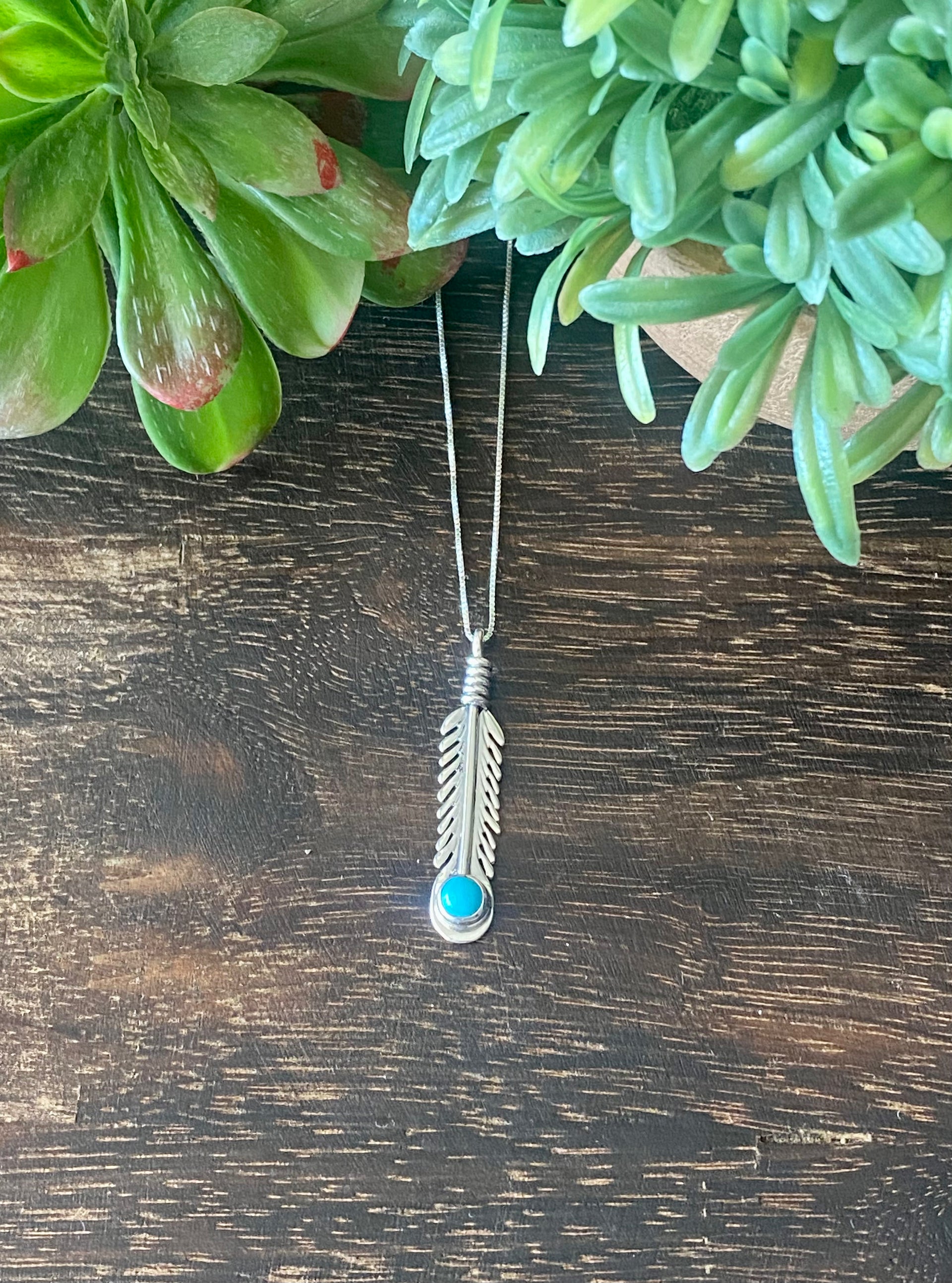 Allen Lee Kingman Turquoise & Sterling Silver Feather Necklace