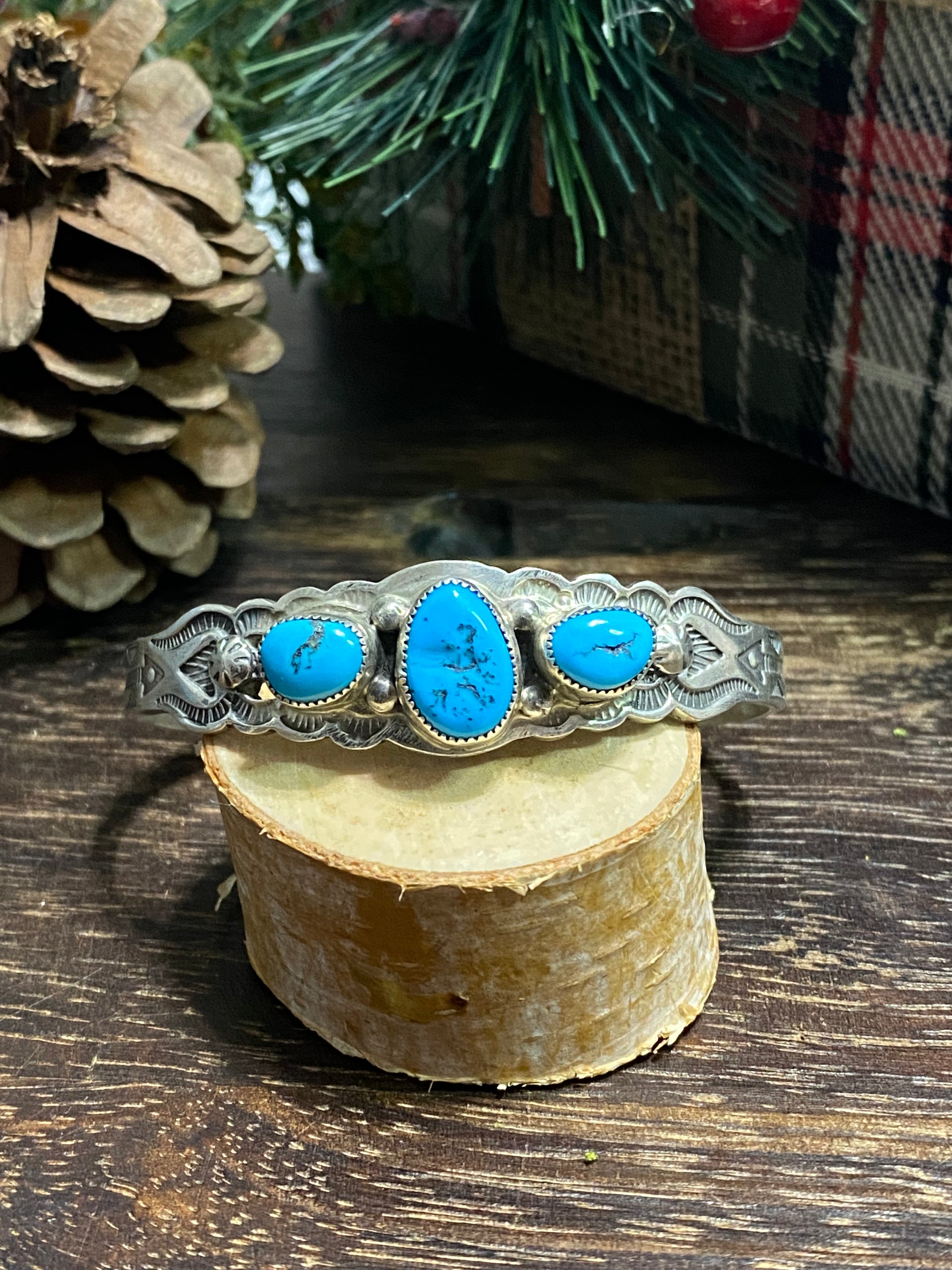 Navajo Made Kingman Turquoise & Sterling Silver Cuff Bracelet