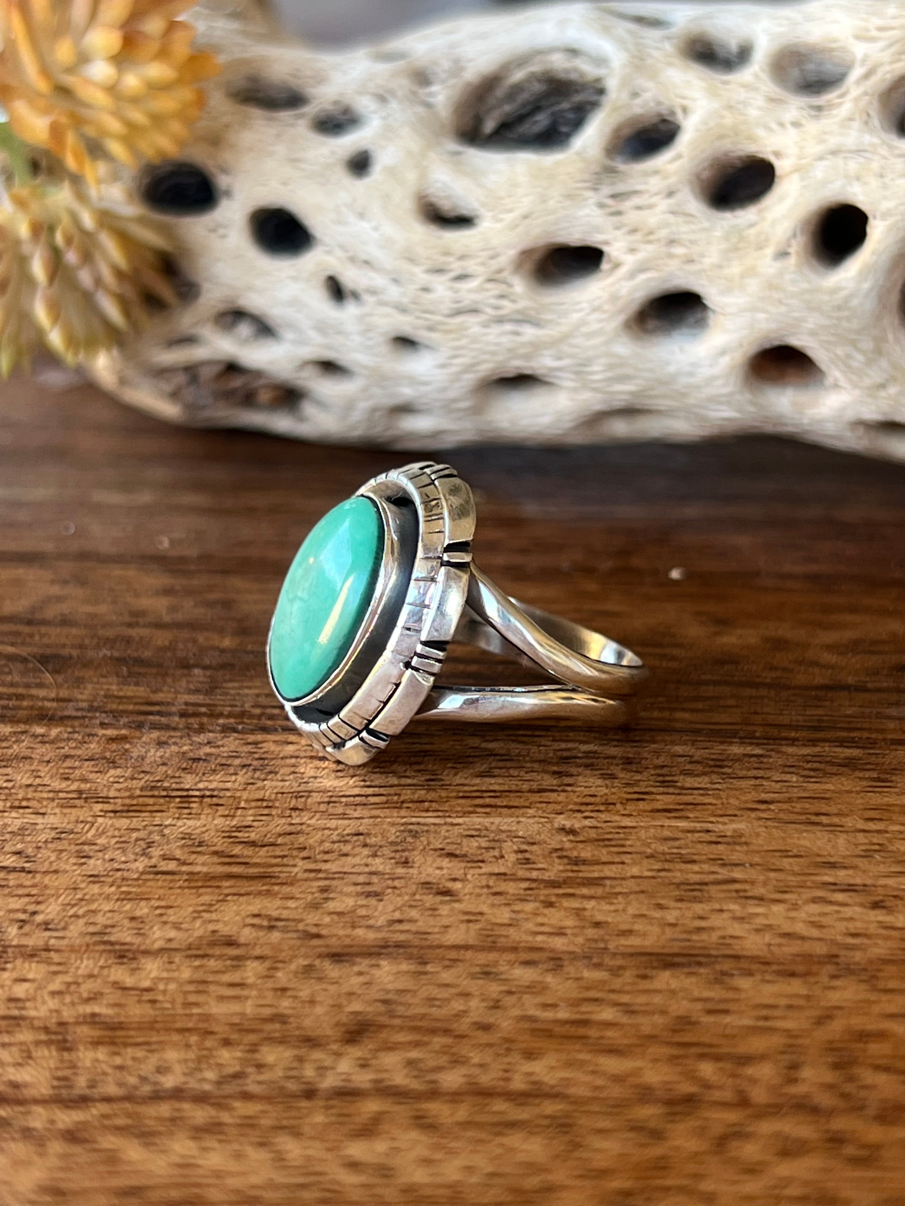 Navajo Made Kingman Turquoise & Sterling Silver Ring Size 6.5