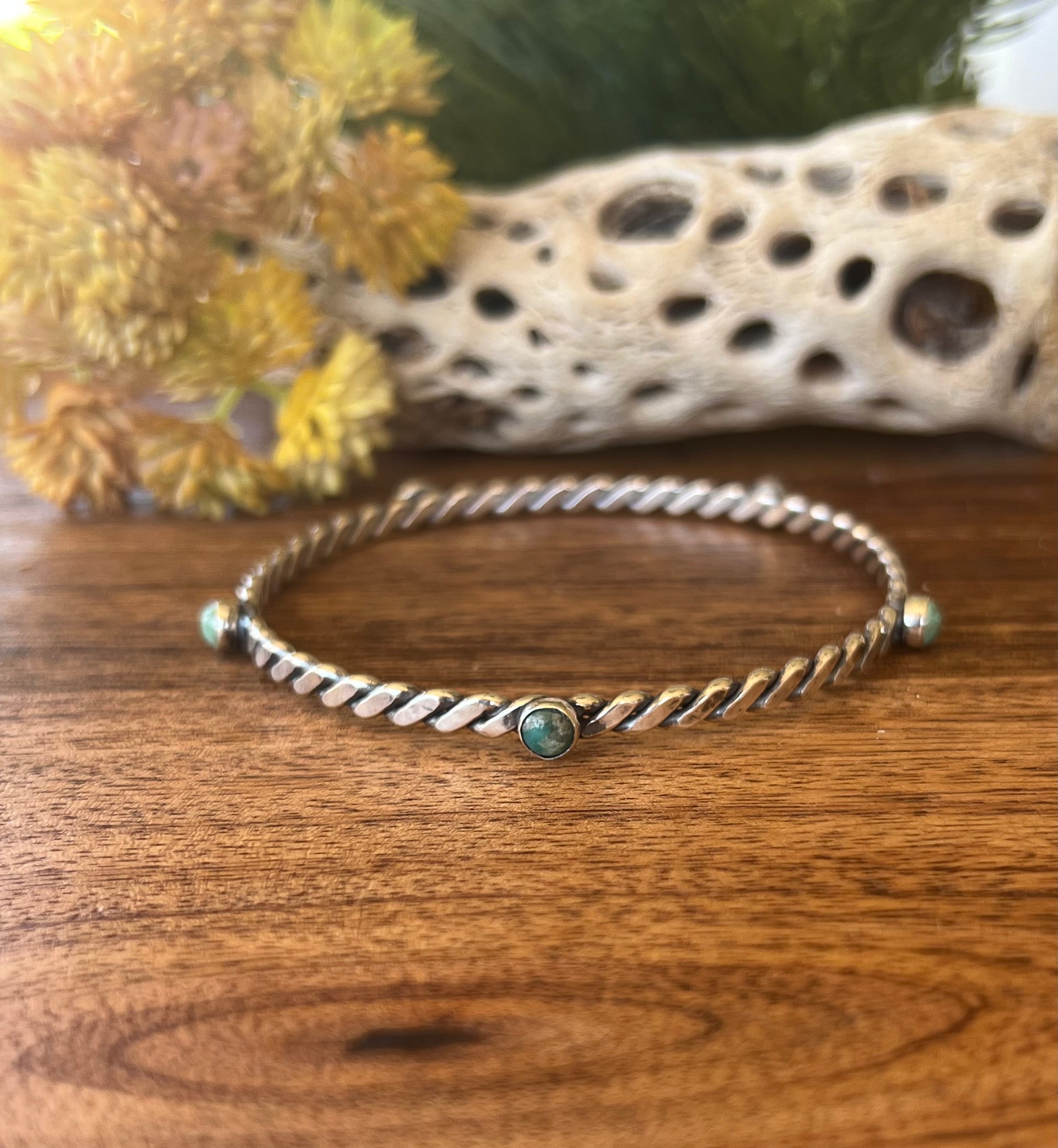 Navajo Made Kingman Turquoise & Sterling Silver Bangle Bracelet