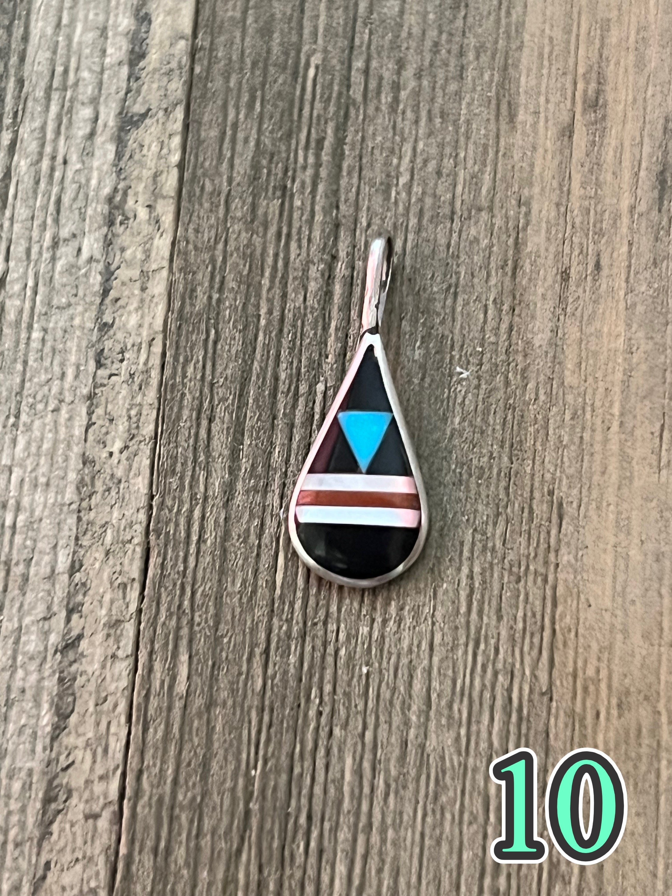 Navajo Made Multi Stone & Sterling Silver Inlay Pendant