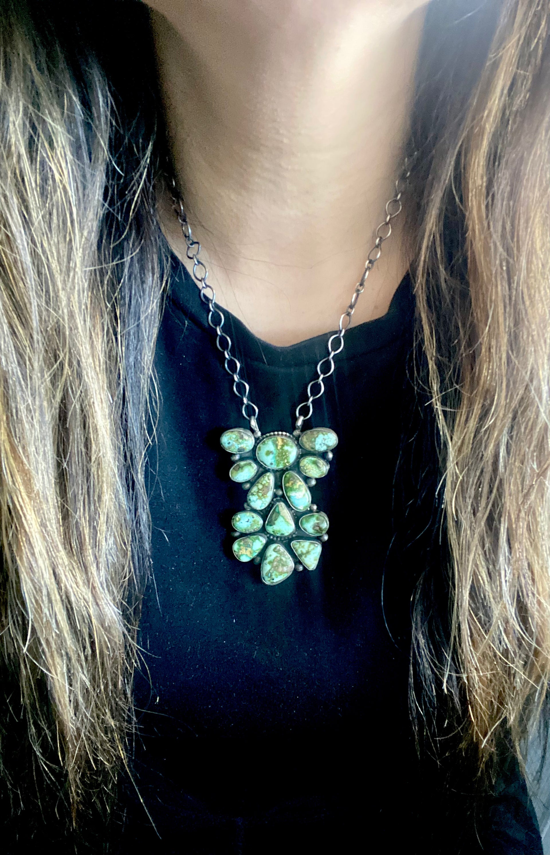 Sheila Becenti Sonoran Mountain Turquoise & Sterling Silver Cluster Necklace