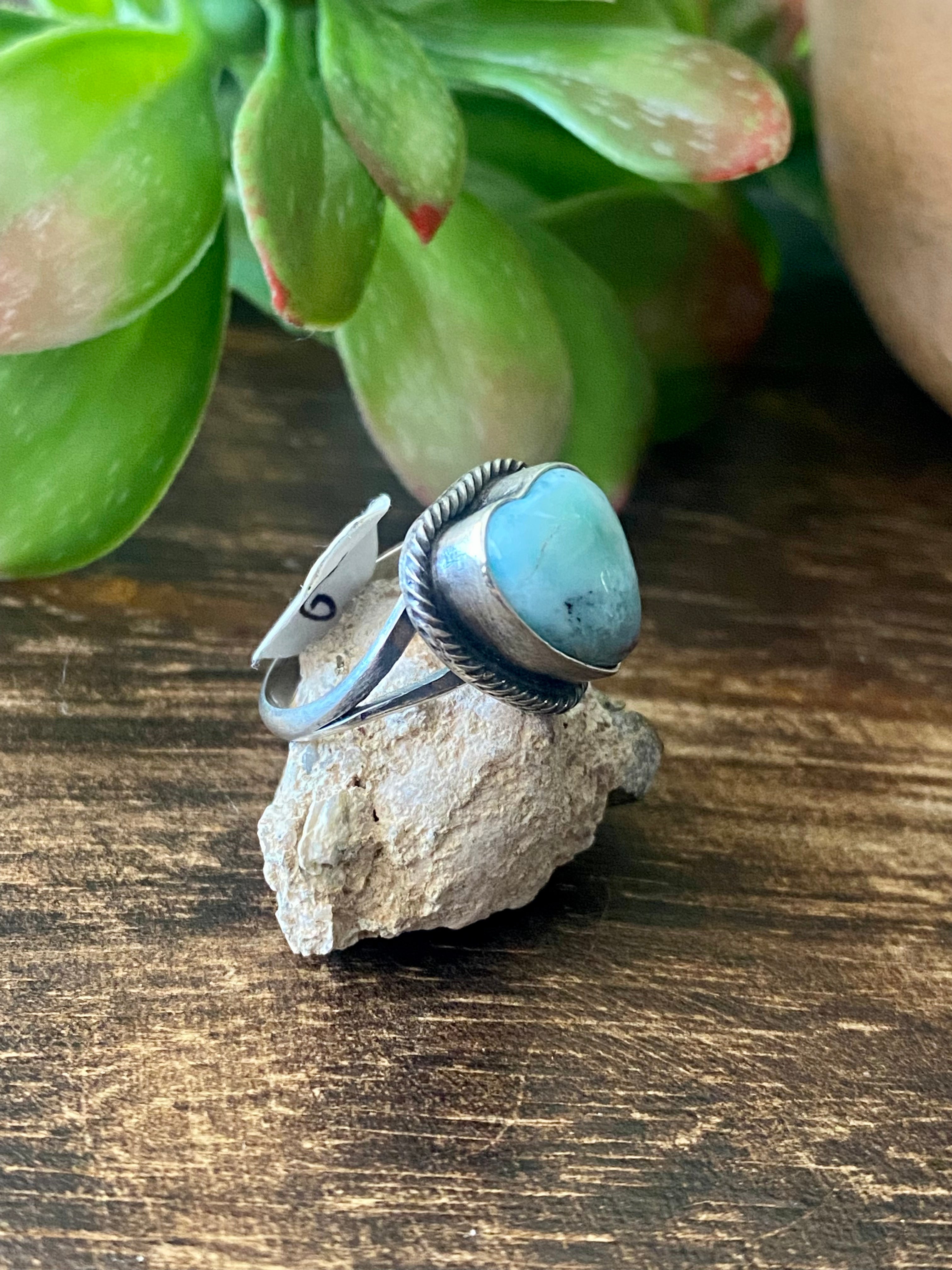 Navajo Made Larimar & Sterling Silver Ring Size 5.75