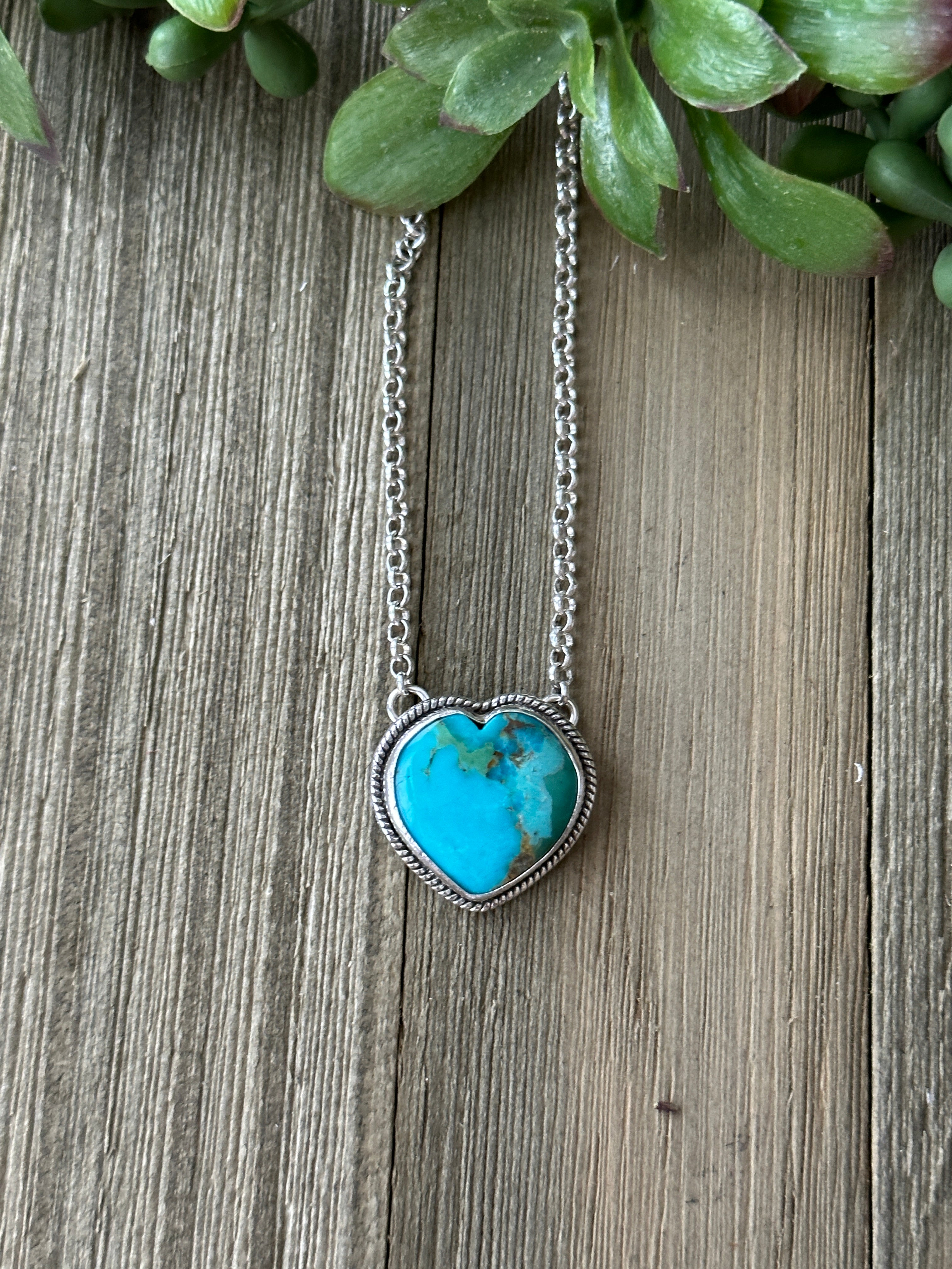 Southwest Made Turquoise & Sterling Silver Heart Necklace