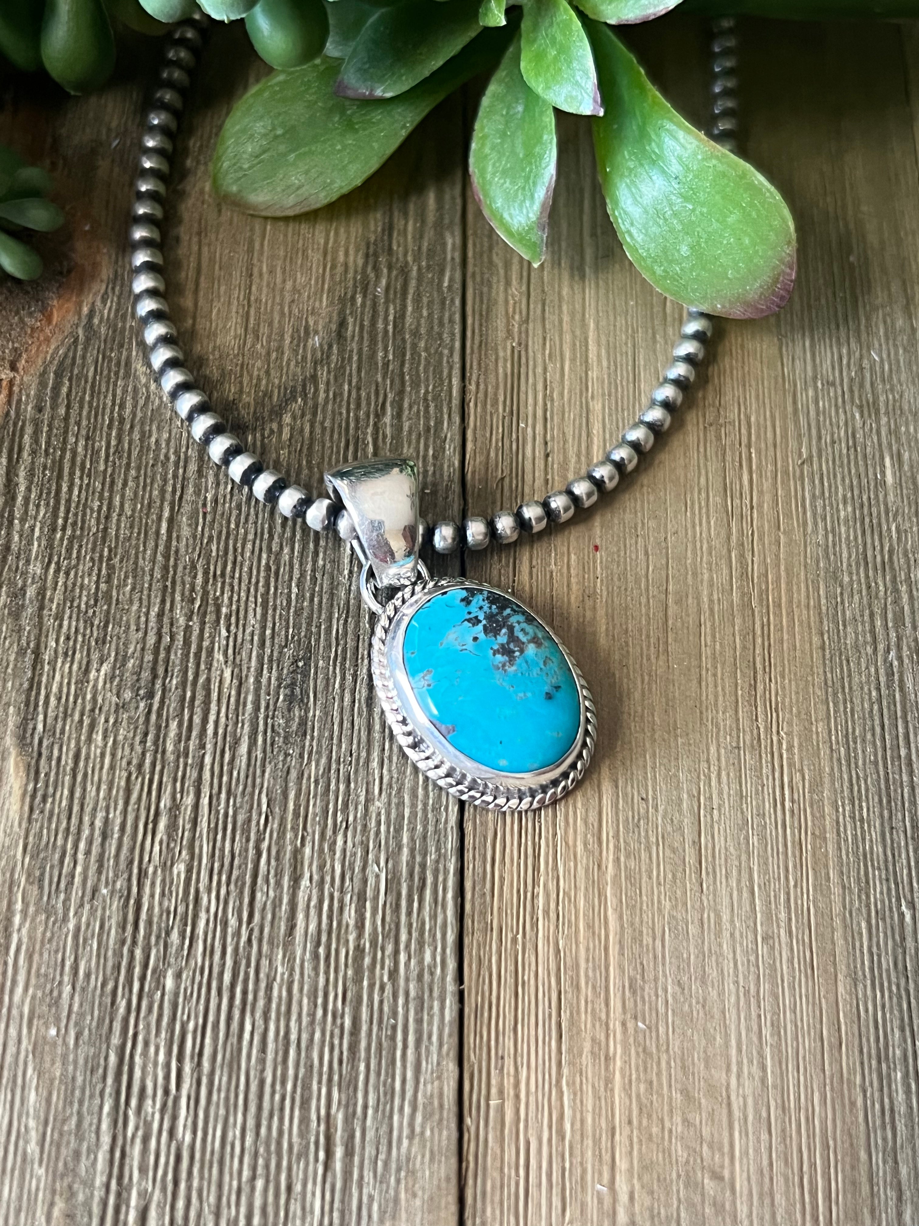 Navajo Made Red Skin Turquoise & Sterling Silver Pendant