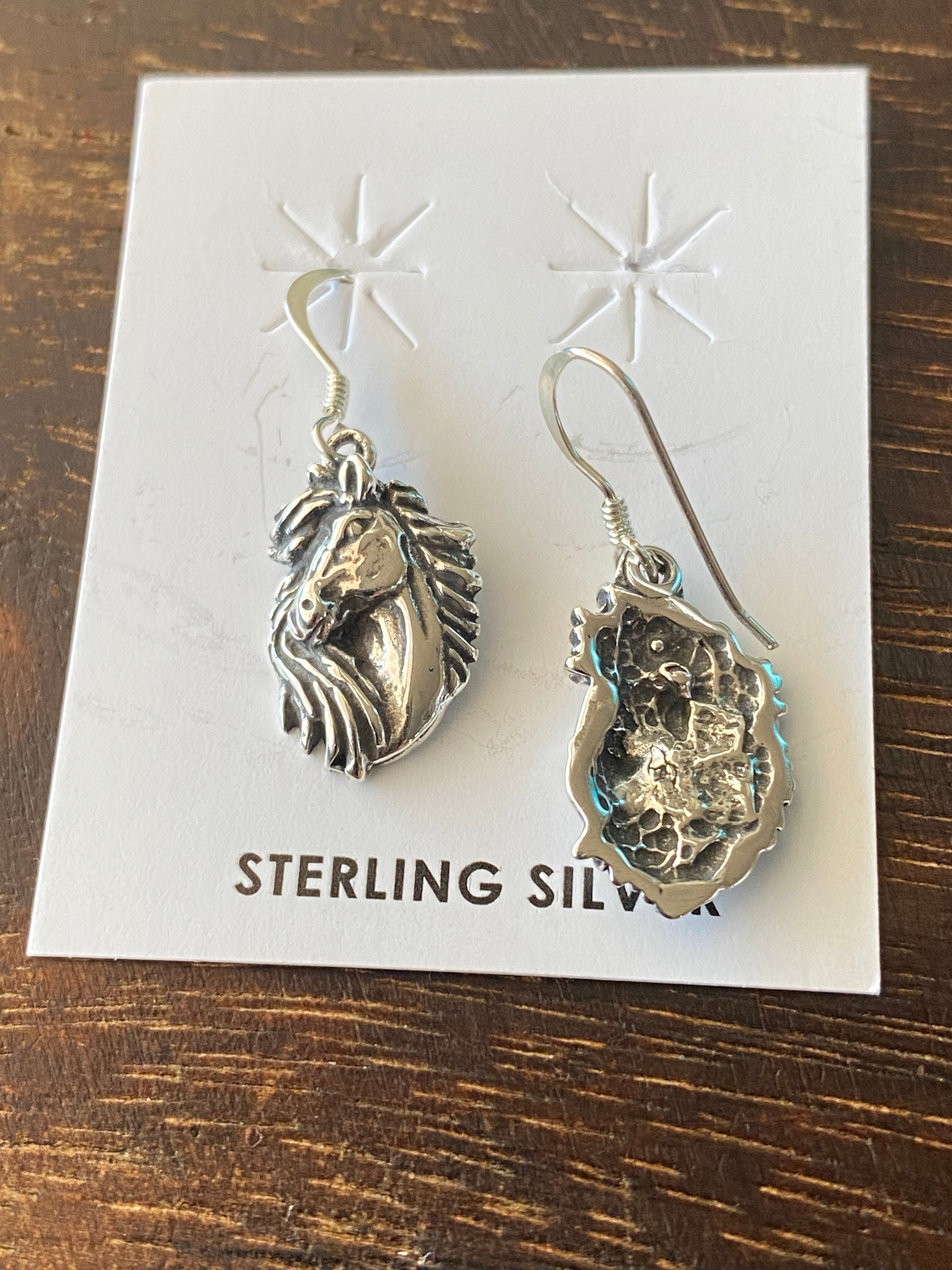 Southwest Handmade Sterling Silver Horse Dangle Earrings