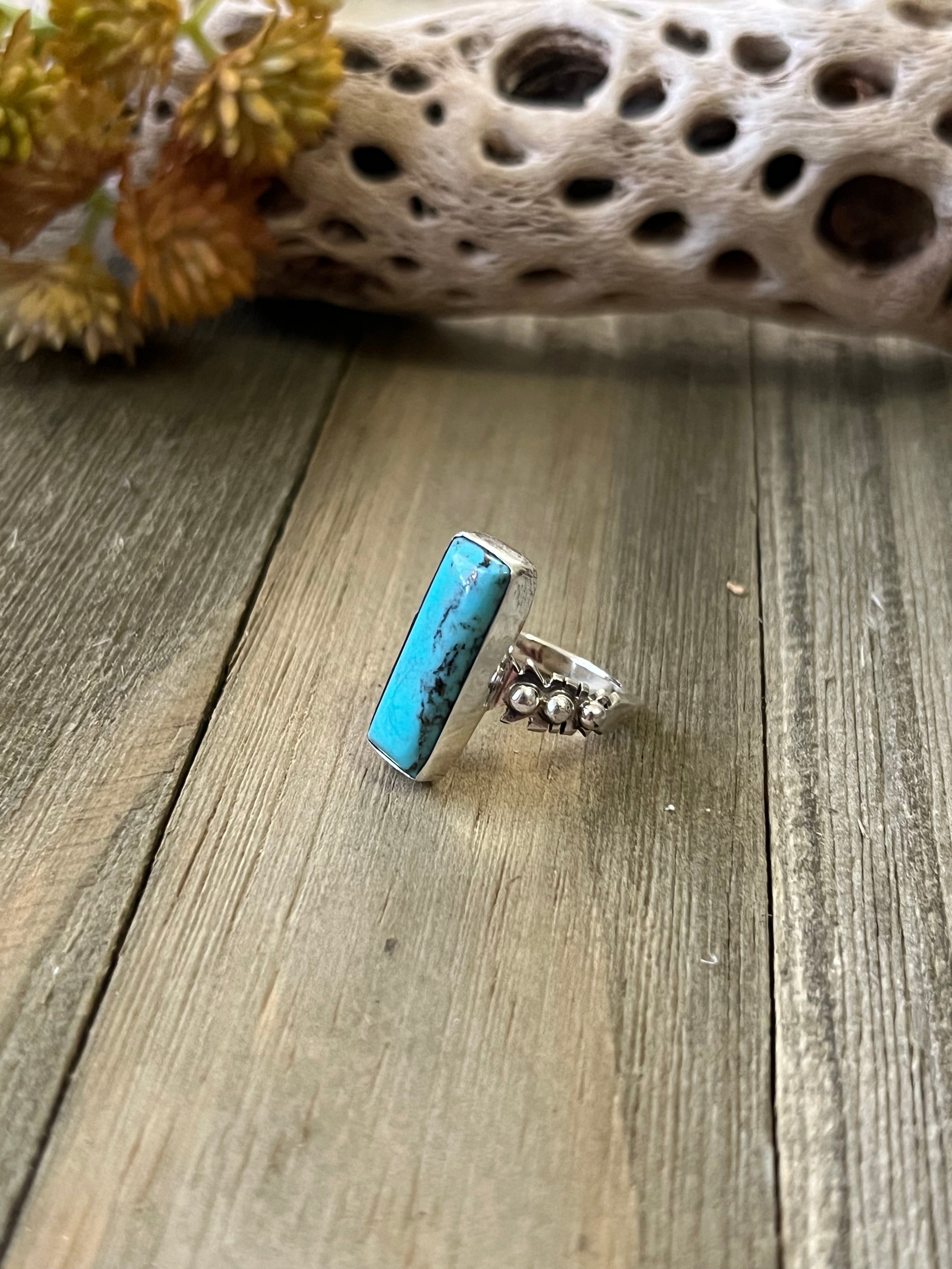 Navajo Made Kingman Turquoise & Sterling Silver Ring Size 6