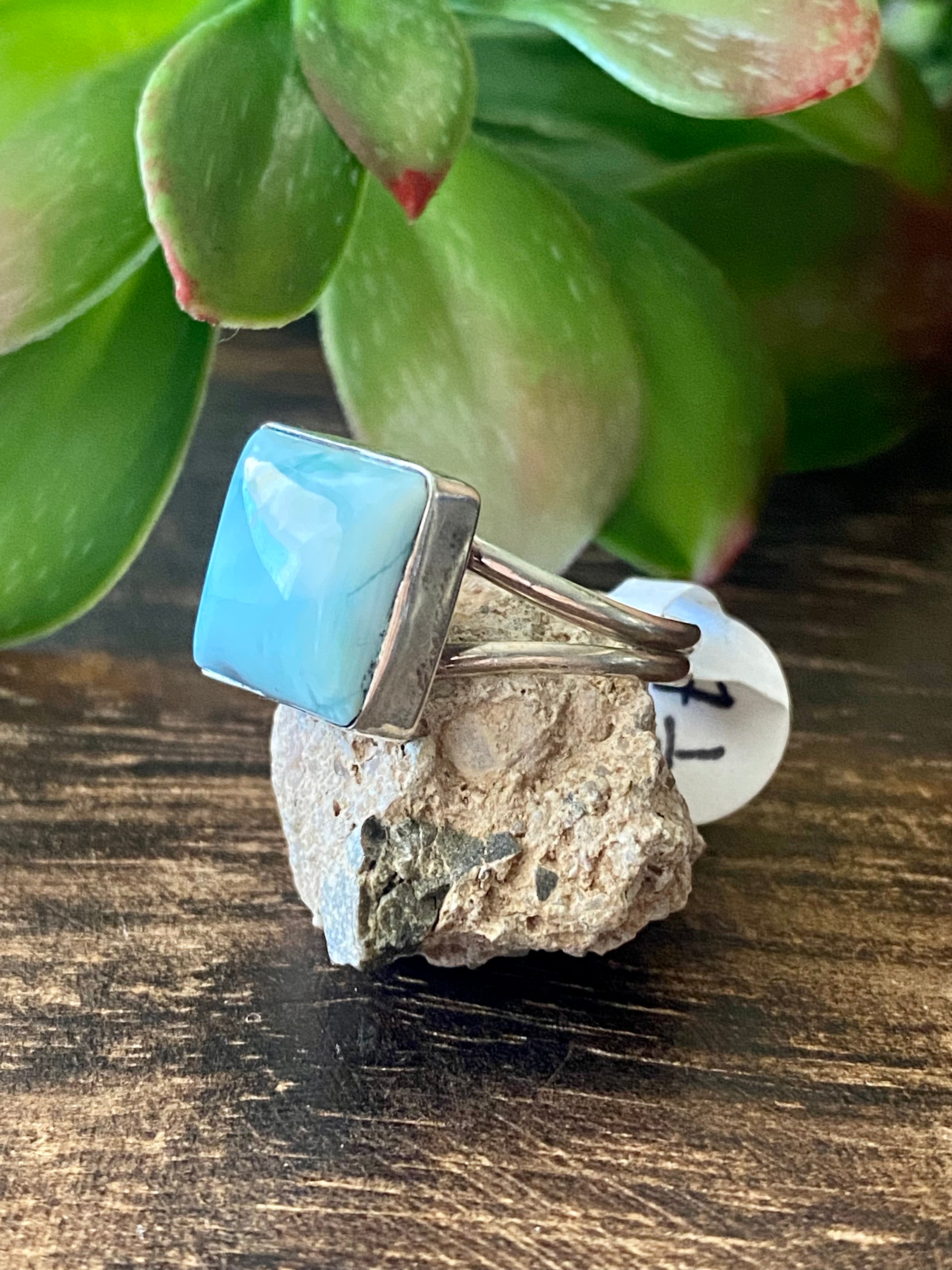 Navajo Made Larimar & Sterling Silver Ring Size 7.25