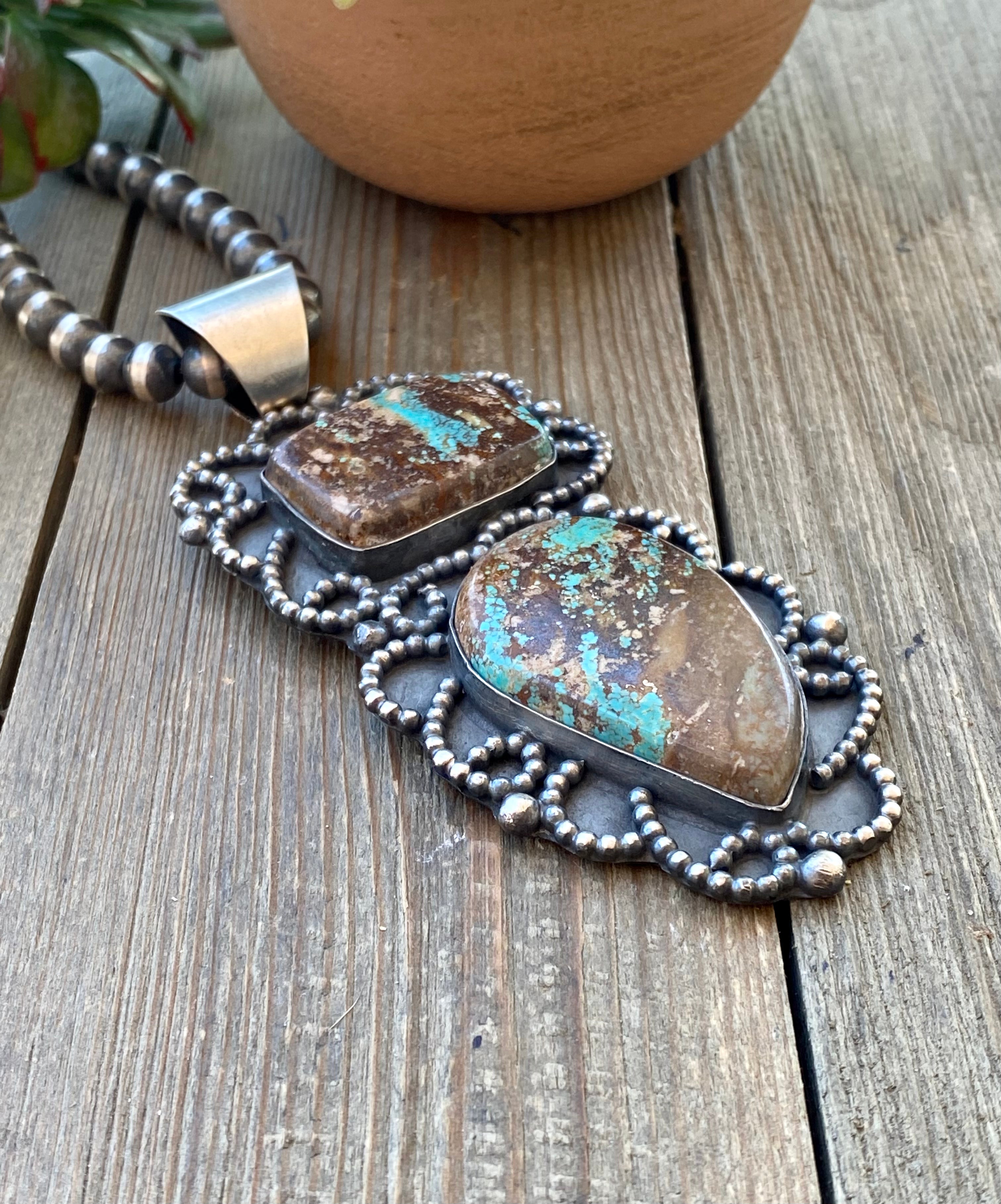 Navajo Made Pilot Mountain Turquoise & Sterling Silver Mega Pendant