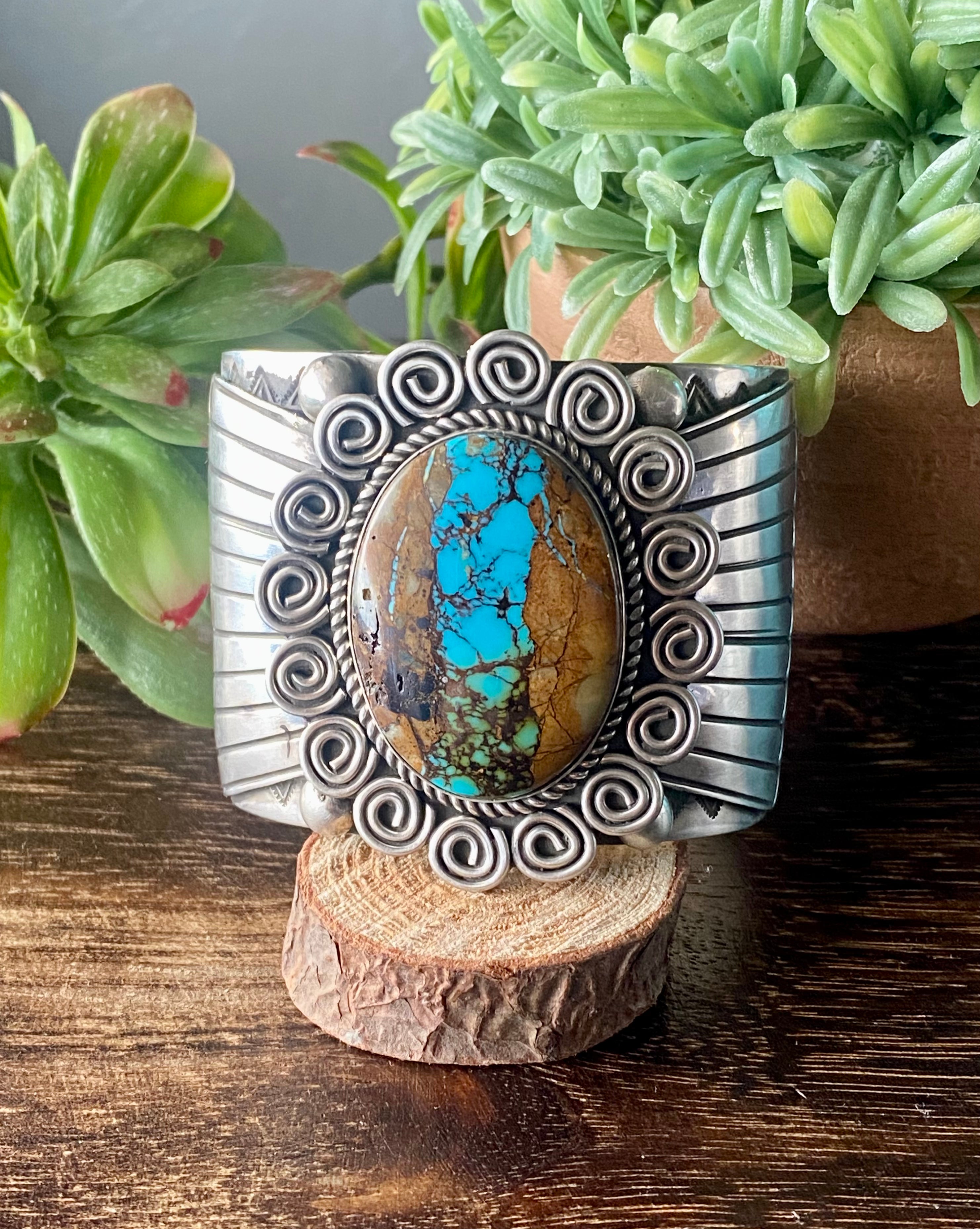 Alex Sanchez Ribbon Royston Turquoise & Sterling Silver Cuff Bracelet