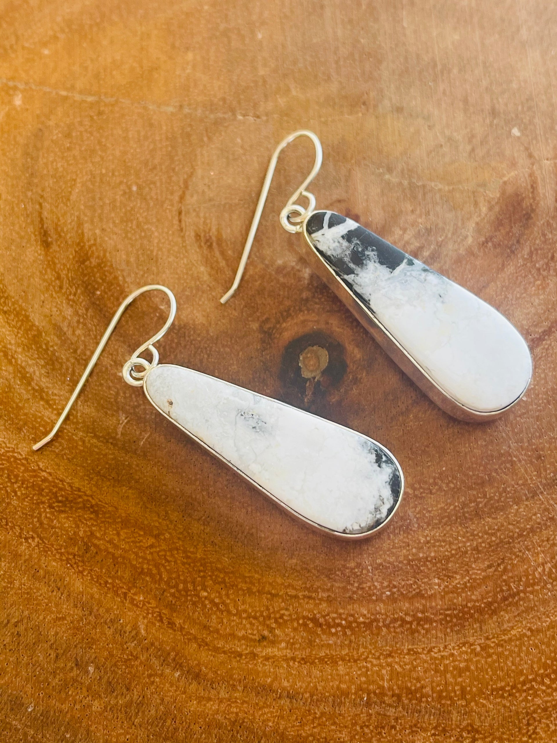 Navajo White Buffalo & Sterling Silver Dangles
