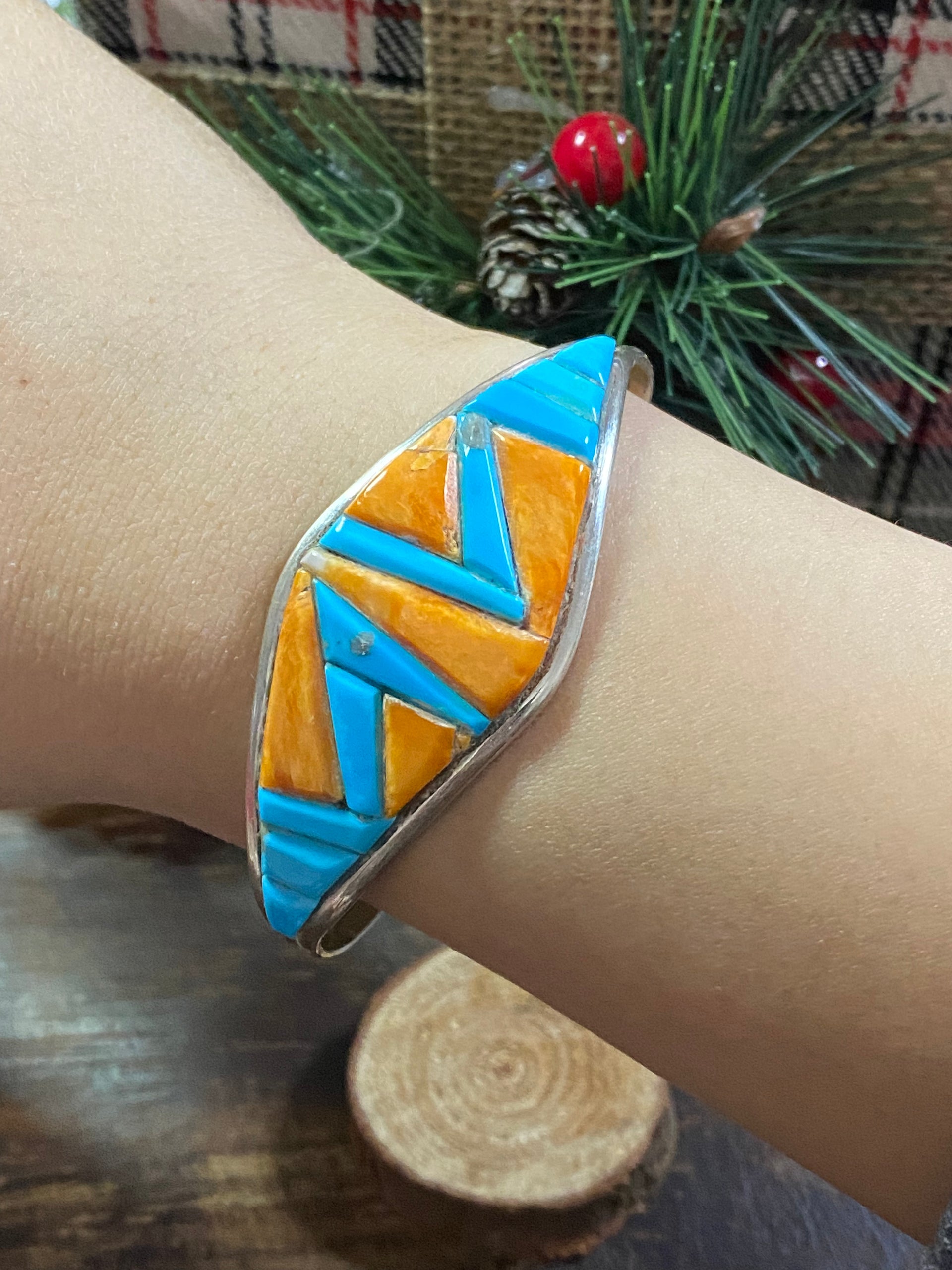 Navajo Made Multi Stone & Sterling Silver Cobblestone Cuff Bracelet