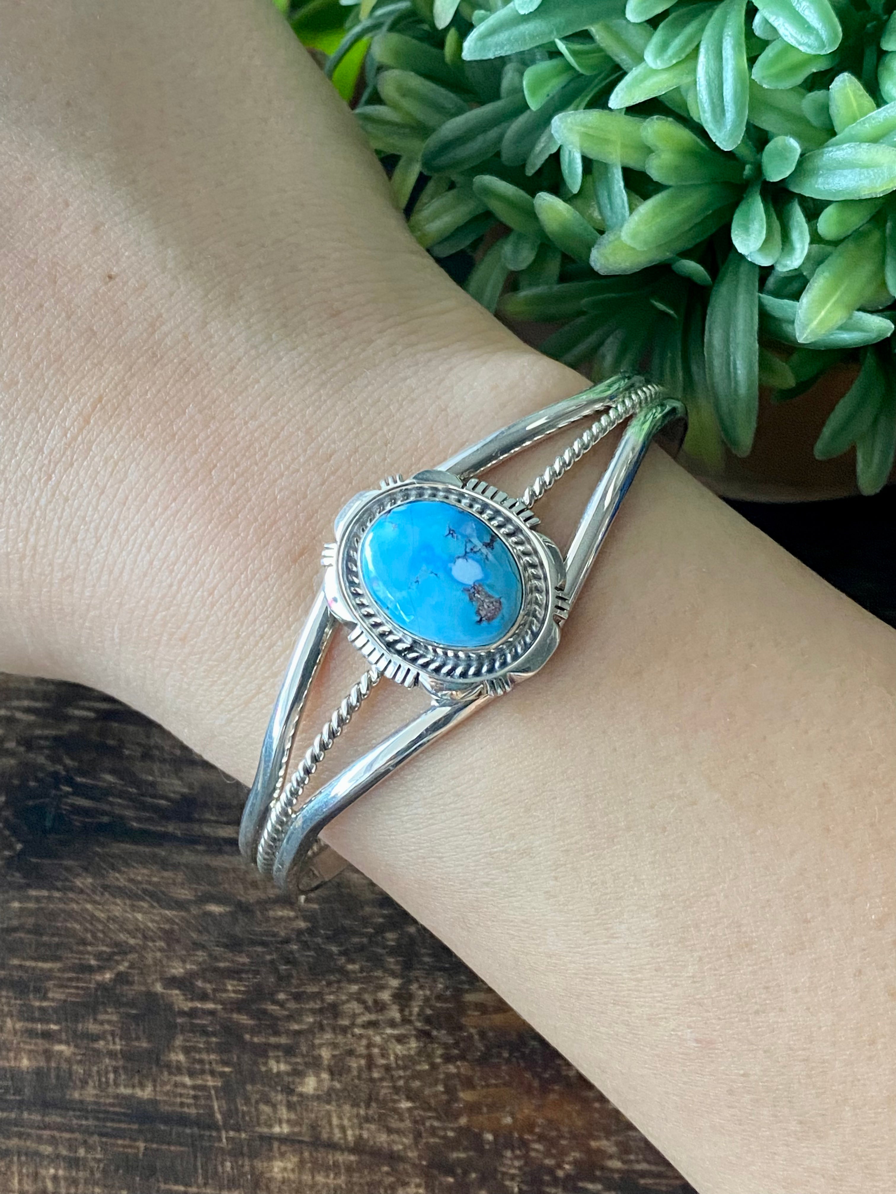 Navajo Made Golden Hill’s Turquoise & Sterling Silver Cuff Bracelet