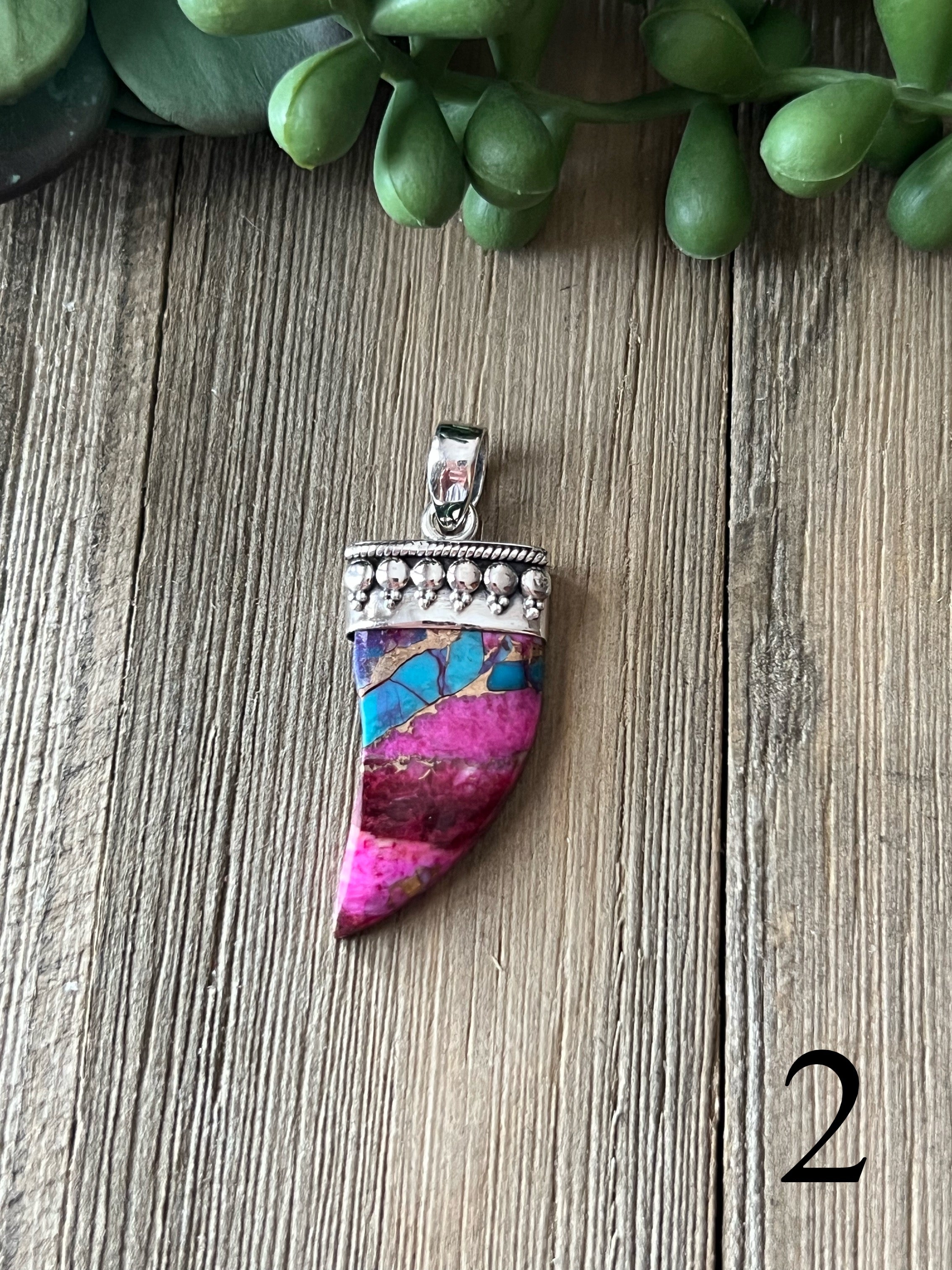 Southwest Made Pink Mohave Turquoise & Sterling Silver Claw Pendant