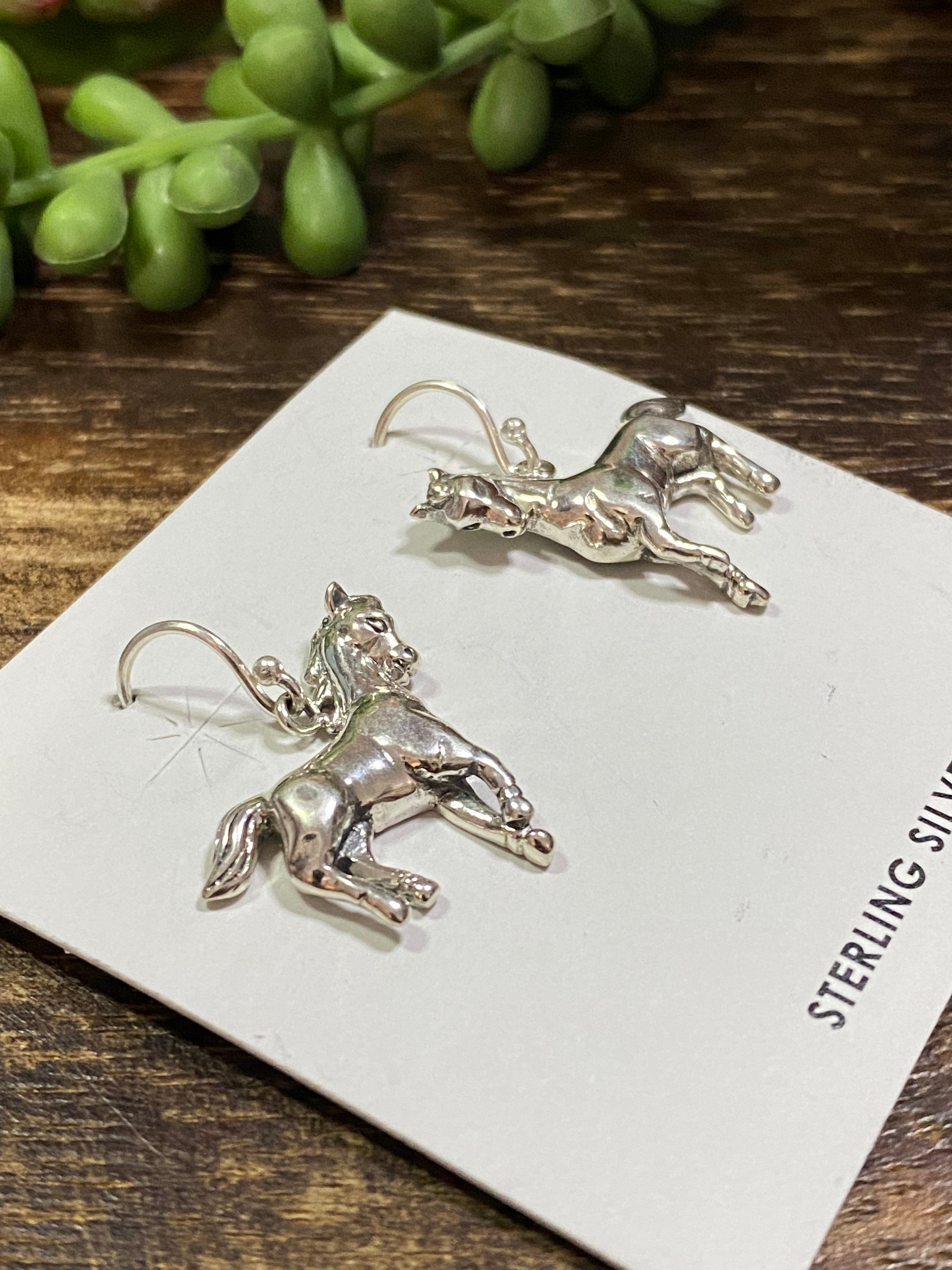 Southwest Handmade Sterling Silver Horse Dangle Earrings