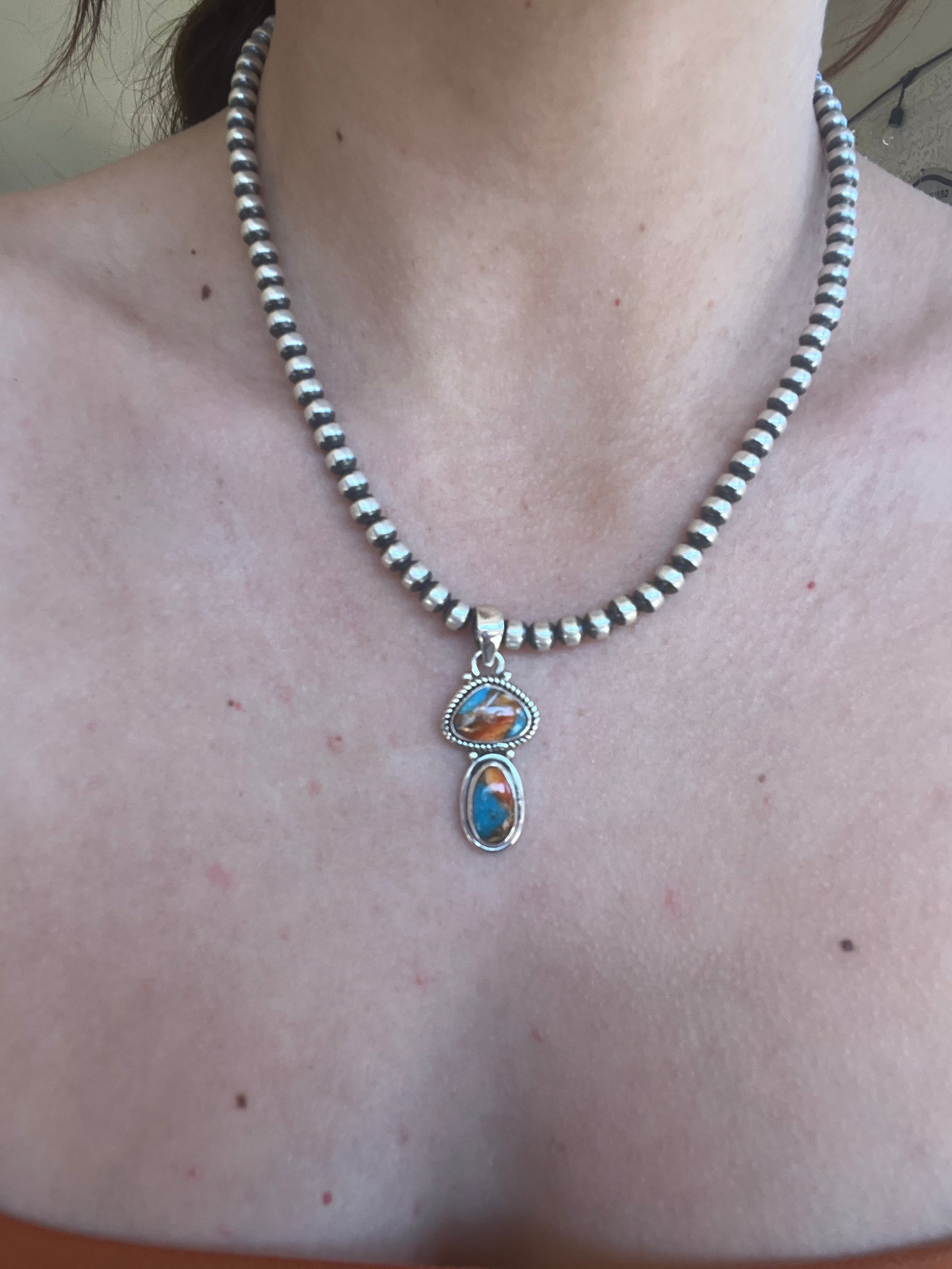 Southwest Made Mohave Turquoise & Sterling Silver Mushroom Pendant