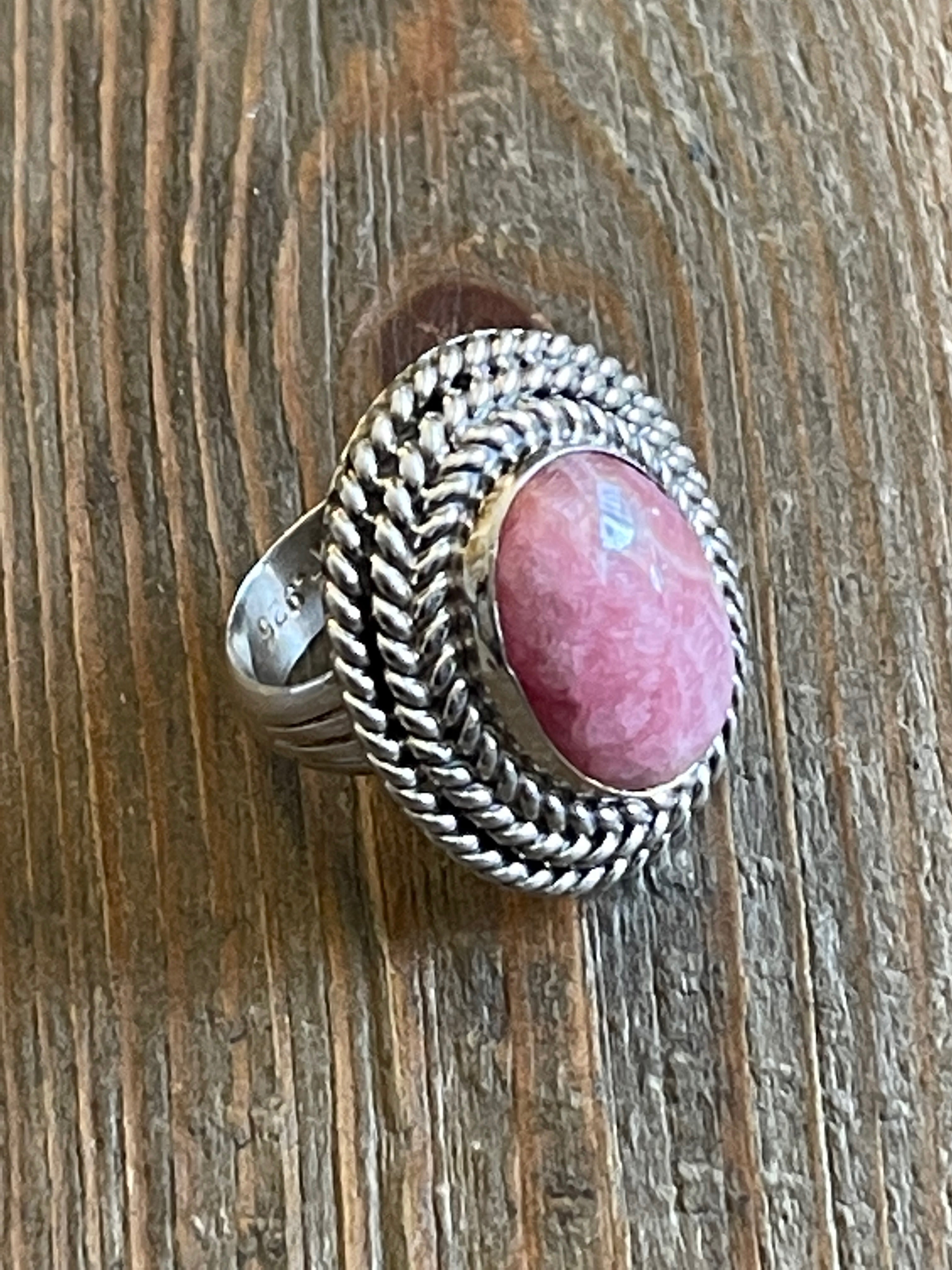 Navajo Rhodochrosite & Sterling Silver Ring Size 6