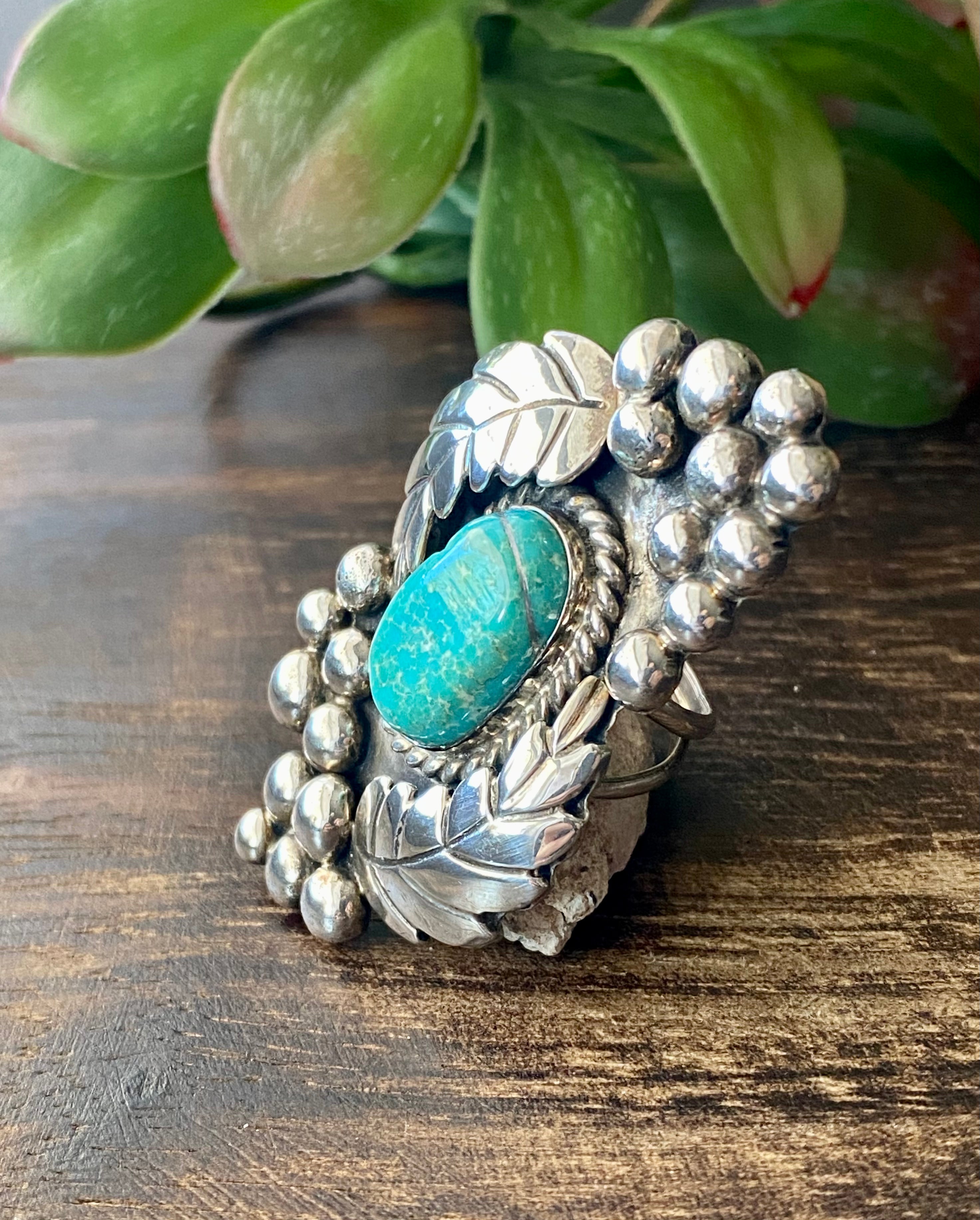 Navajo Made Kingman Turquoise & Sterling Silver Ring Size 6