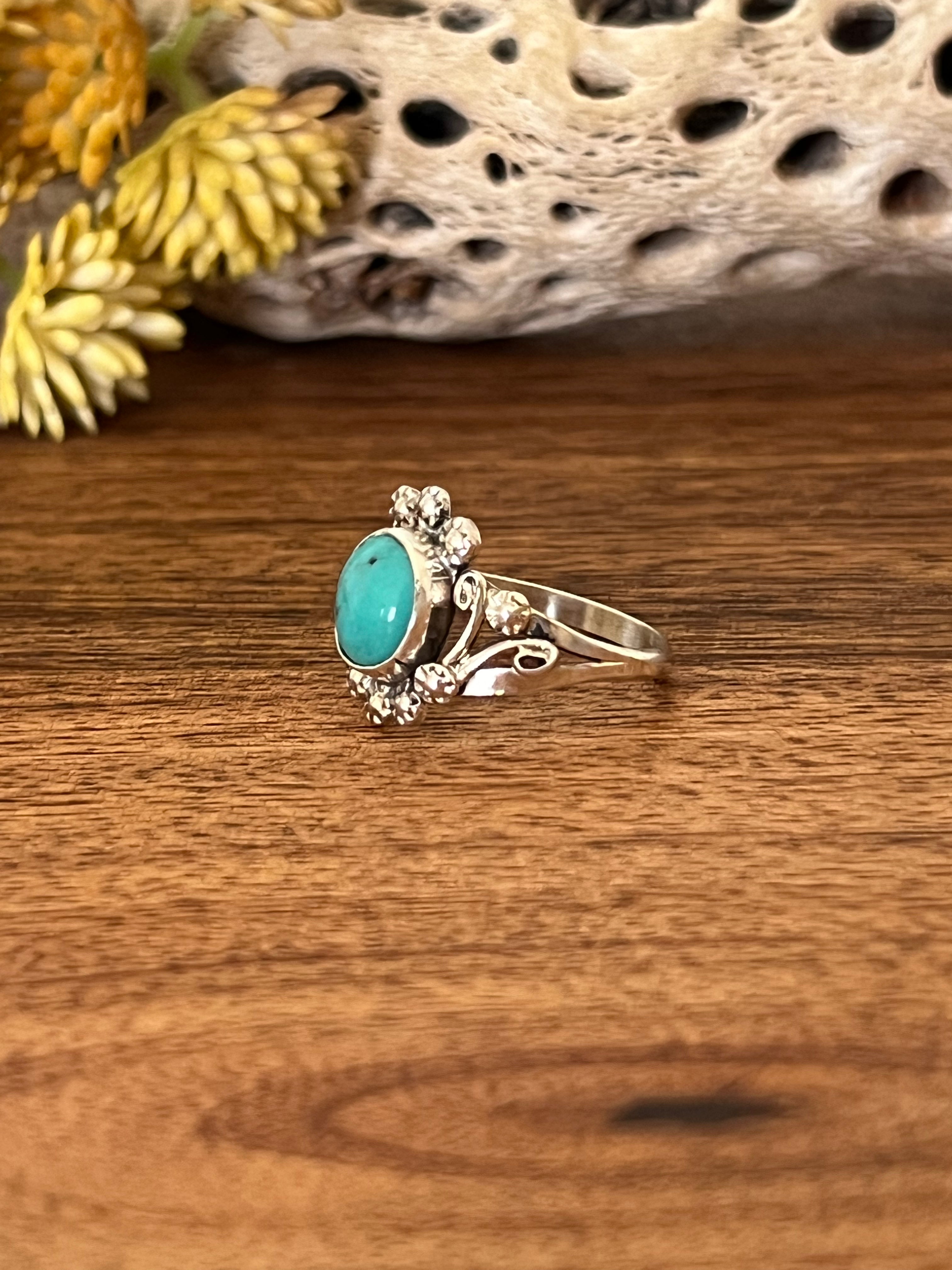 Navajo Made Kingman Turquoise & Sterling Silver Ring Size 9