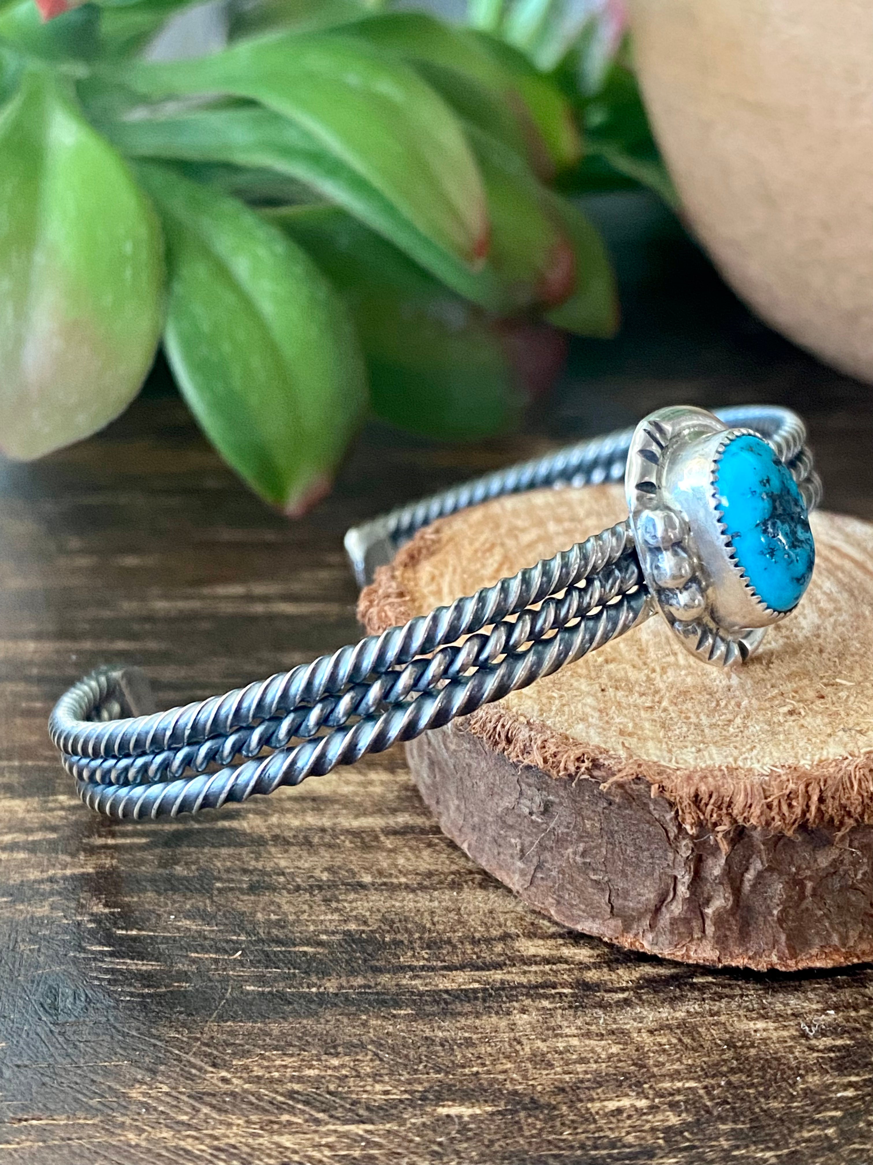 Navajo Made Kingman Turquoise & Sterling Silver Cuff Bracelet