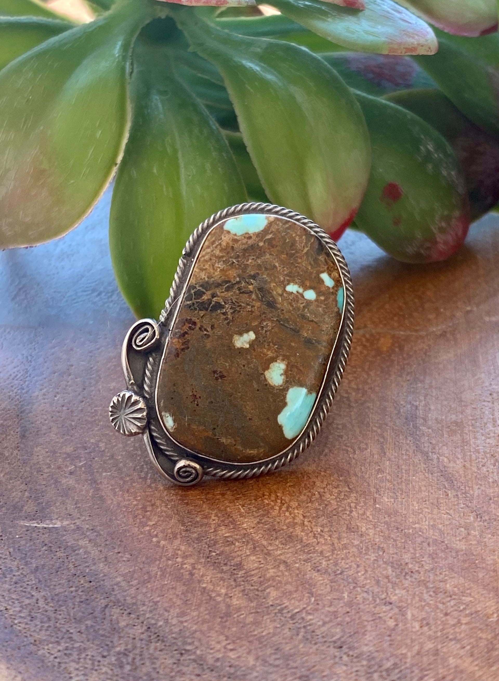 Navajo Made #8 Turquoise & Sterling Silver Ring Size 7