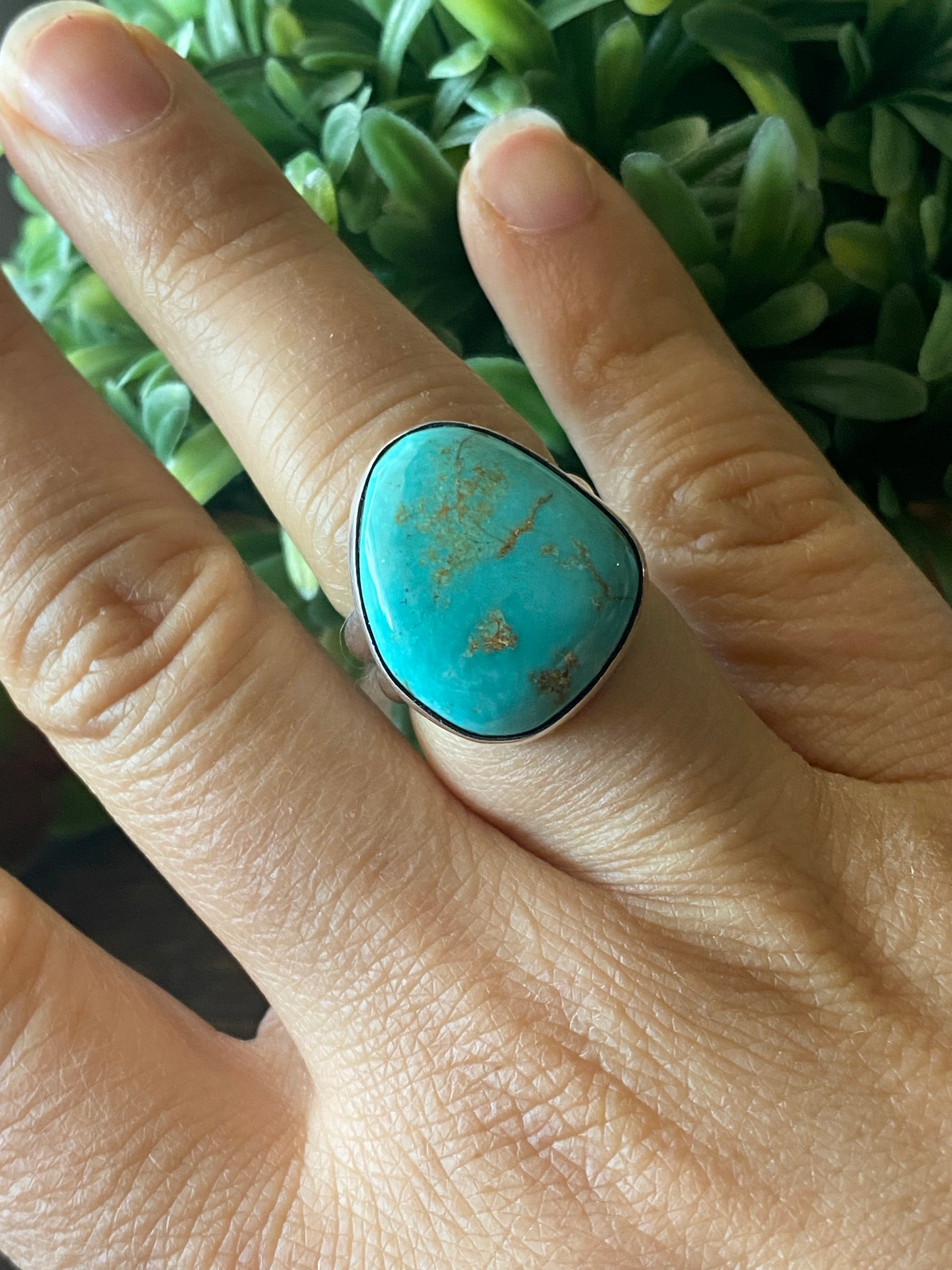 Navajo Made Royston Turquoise & Sterling Silver Ring Size 7.5