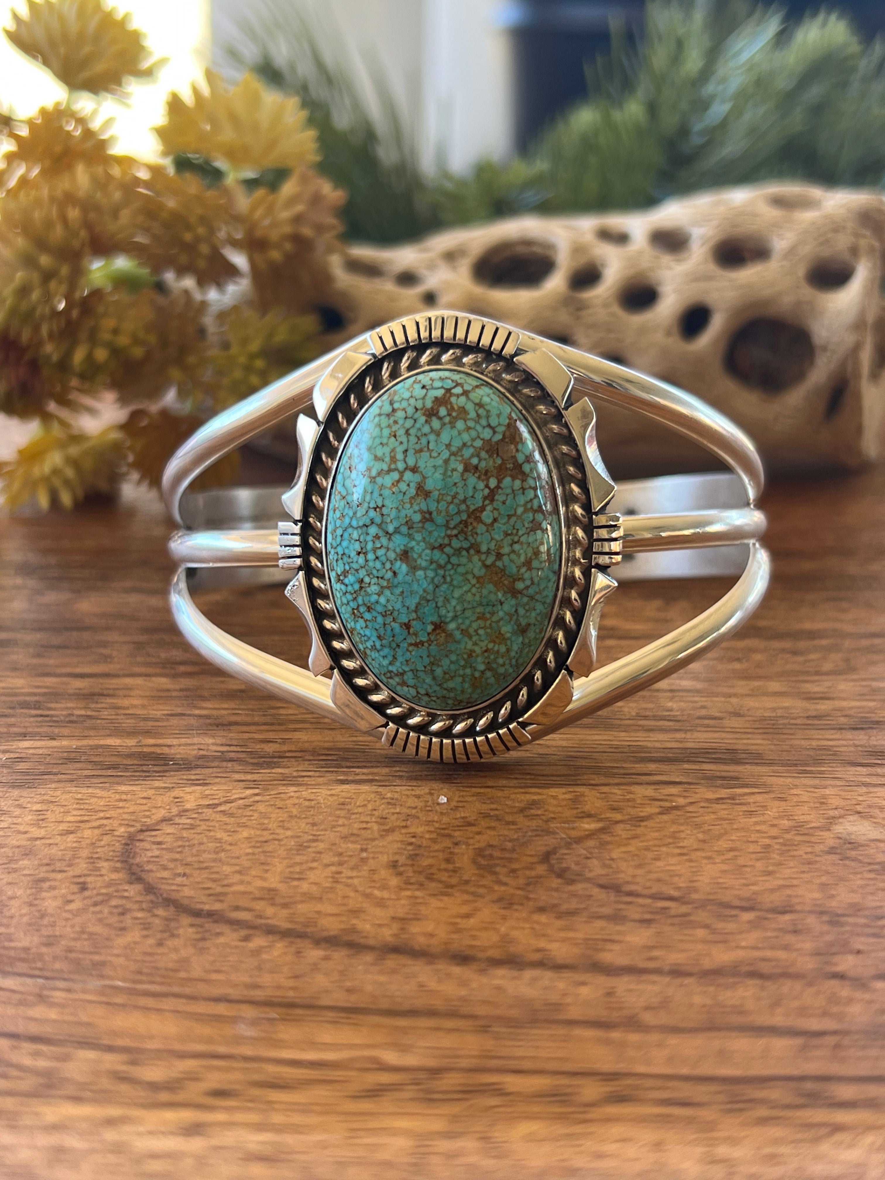 Eddie Secatero Turquoise Mountain & Sterling Silver Cuff Bracelet
