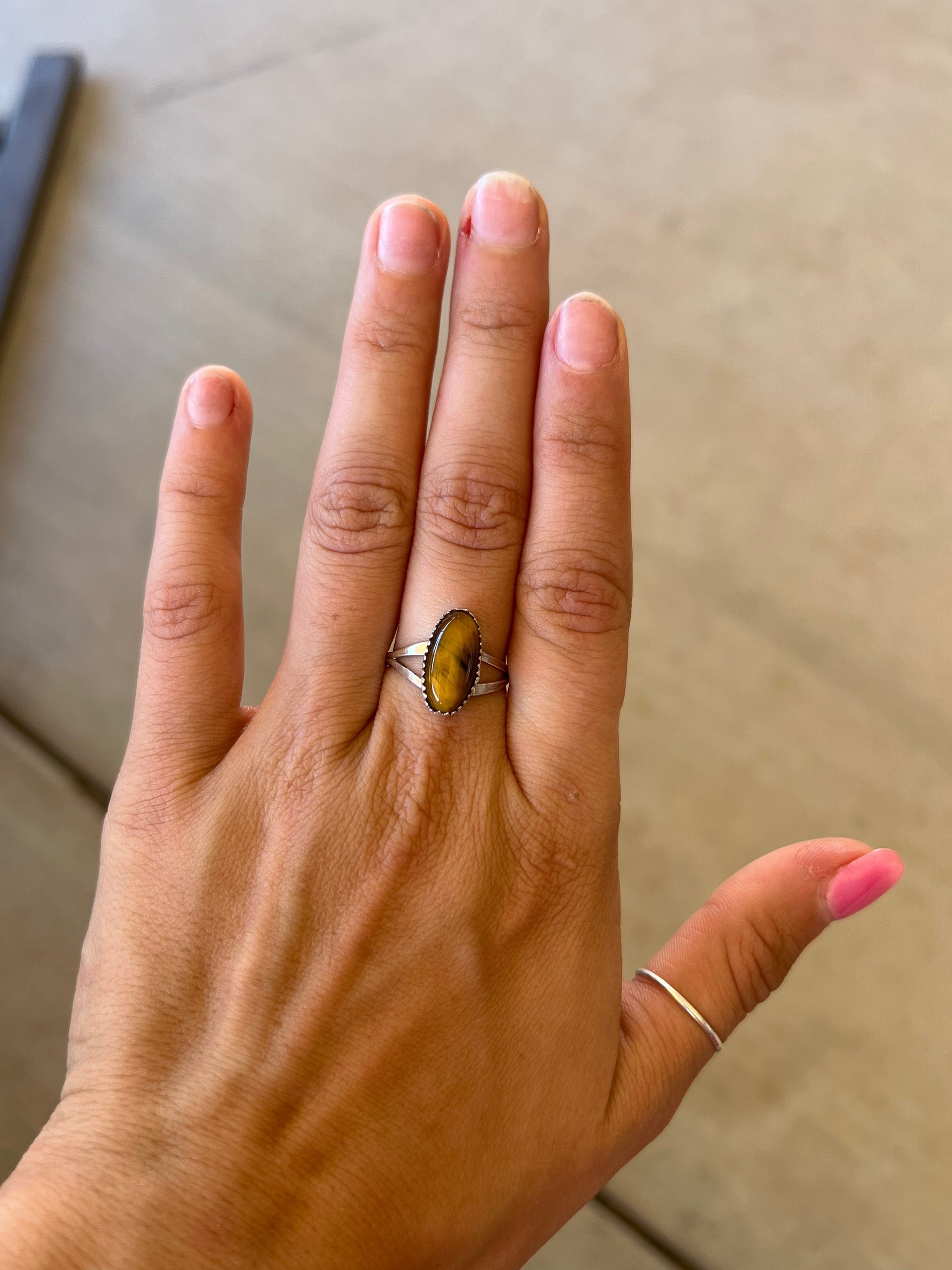 Harris Largo Tiger Eye & Sterling Silver Ring Size 7