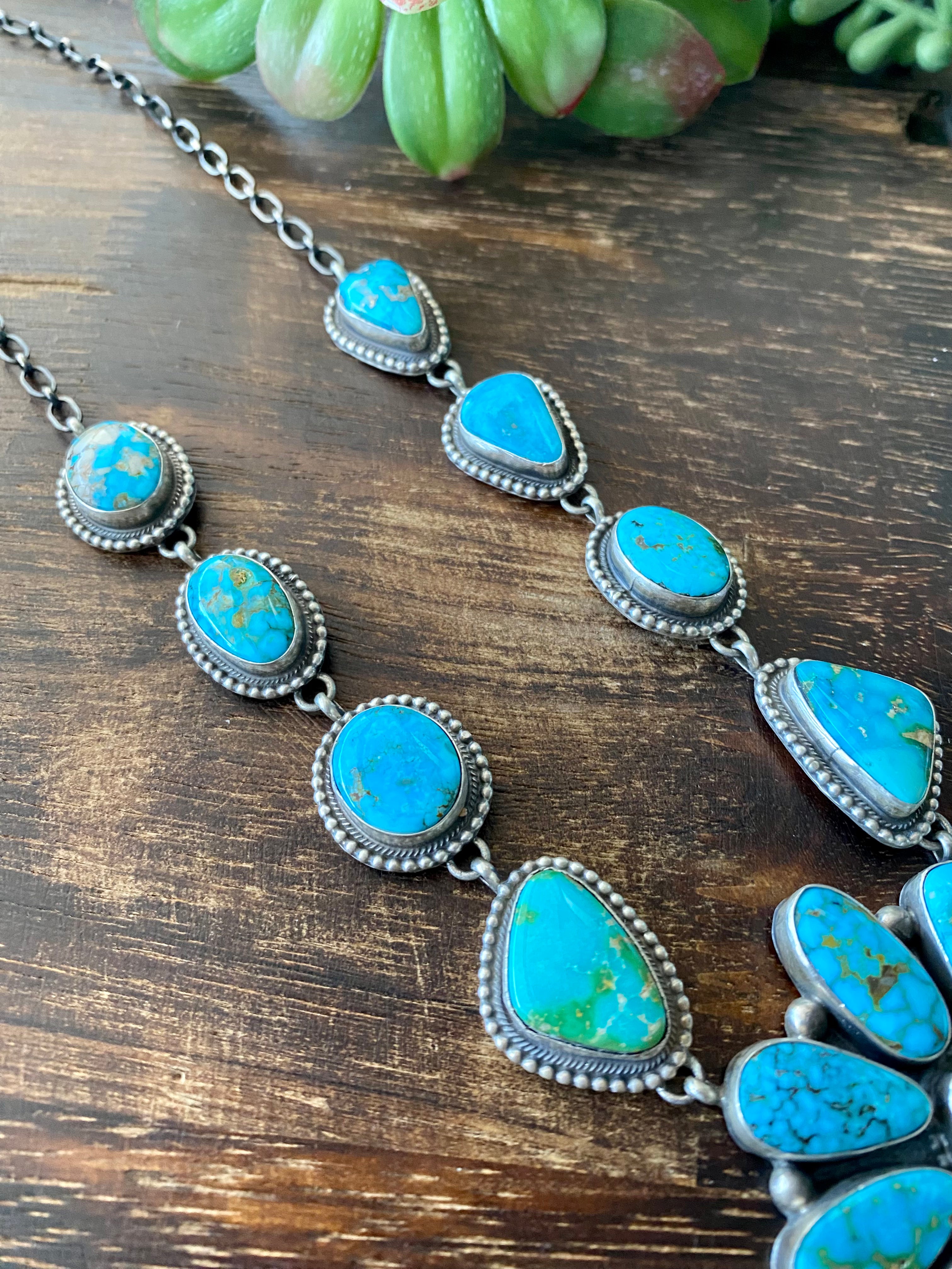 Dave Skeets Kingman Turquoise & Sterling Silver Cluster Necklace Set