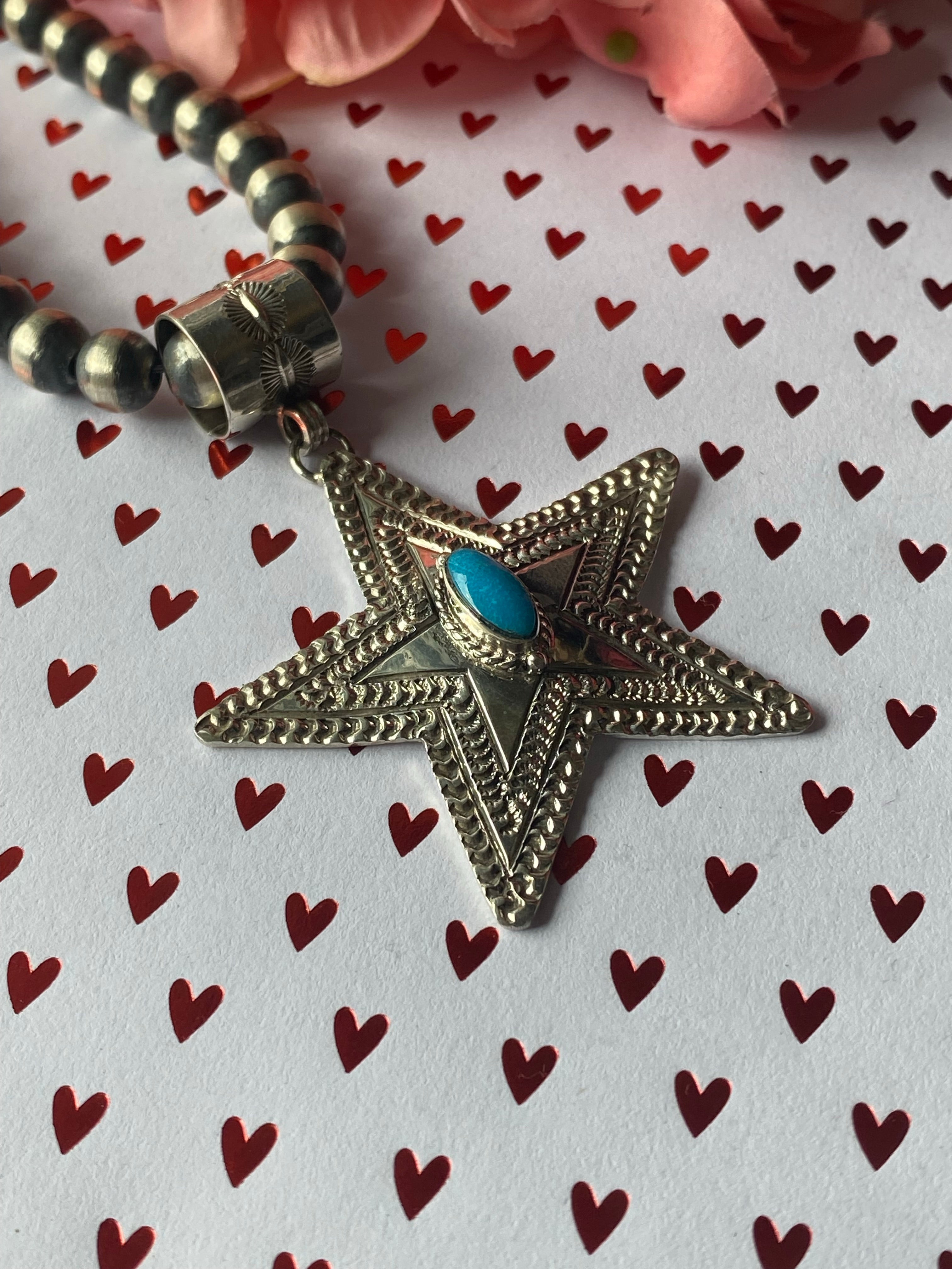 June Deligarito Kingman Turquoise & Sterling Silver Star Pendant