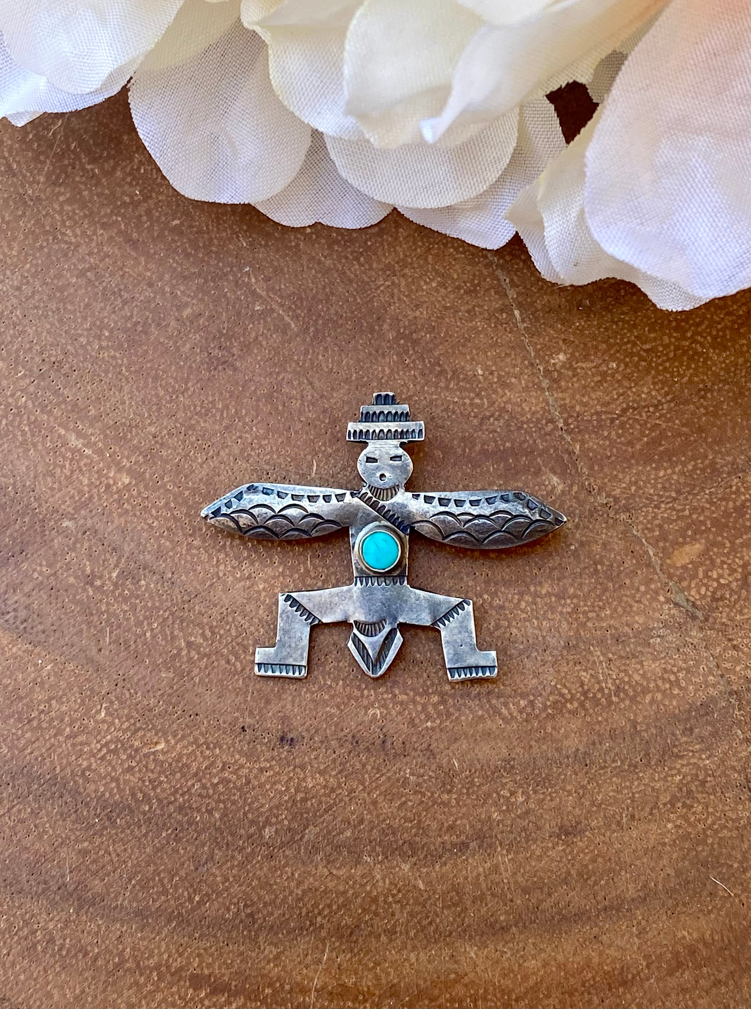 Vintage Navajo Made Turquoise & Sterling Silver Pin