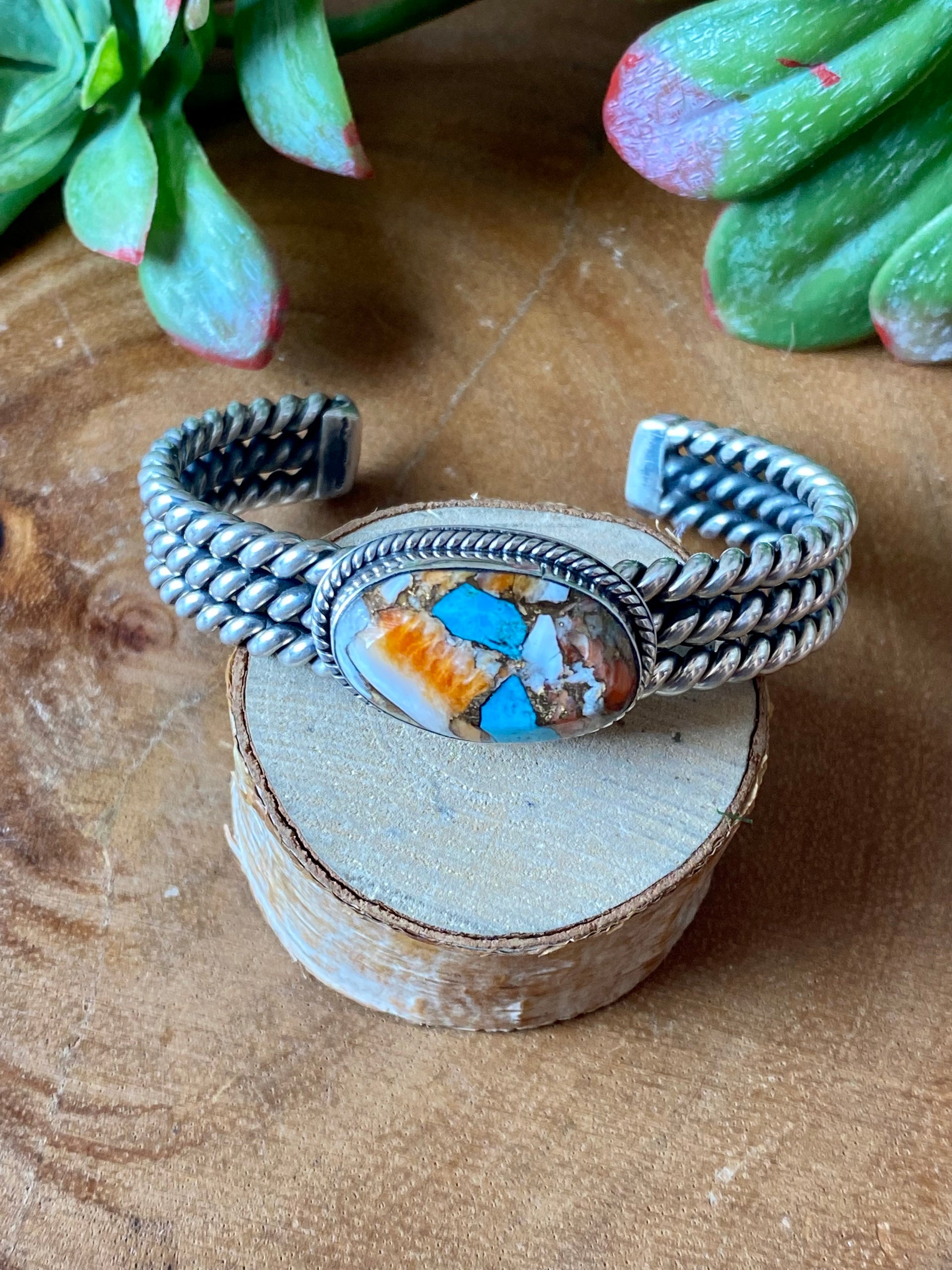 Navajo Made Mohave Turquoise & Sterling Silver Cuff Bracelet