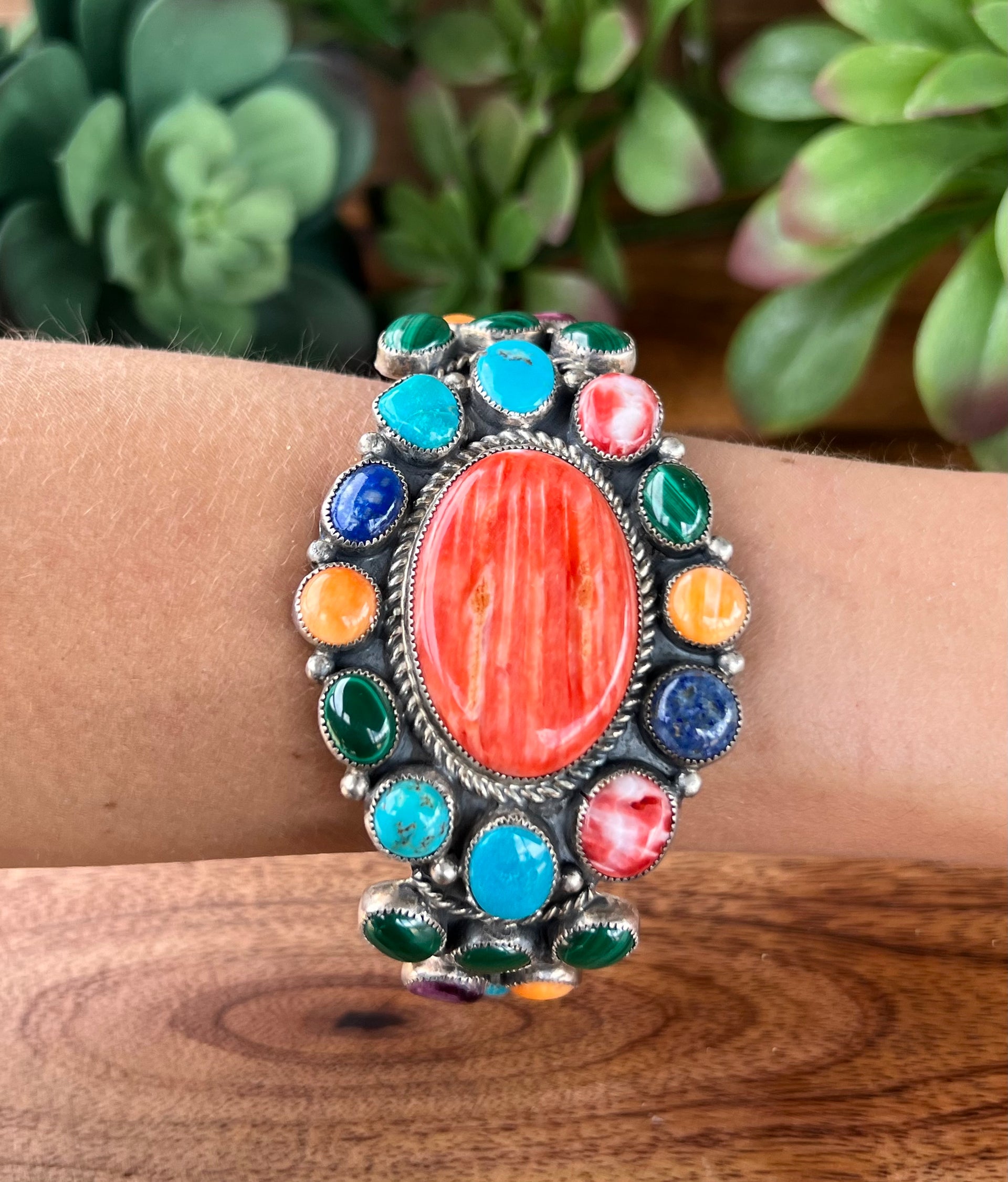 Larry Kaye Multi Stone & Sterling Silver Cuff Bracelet