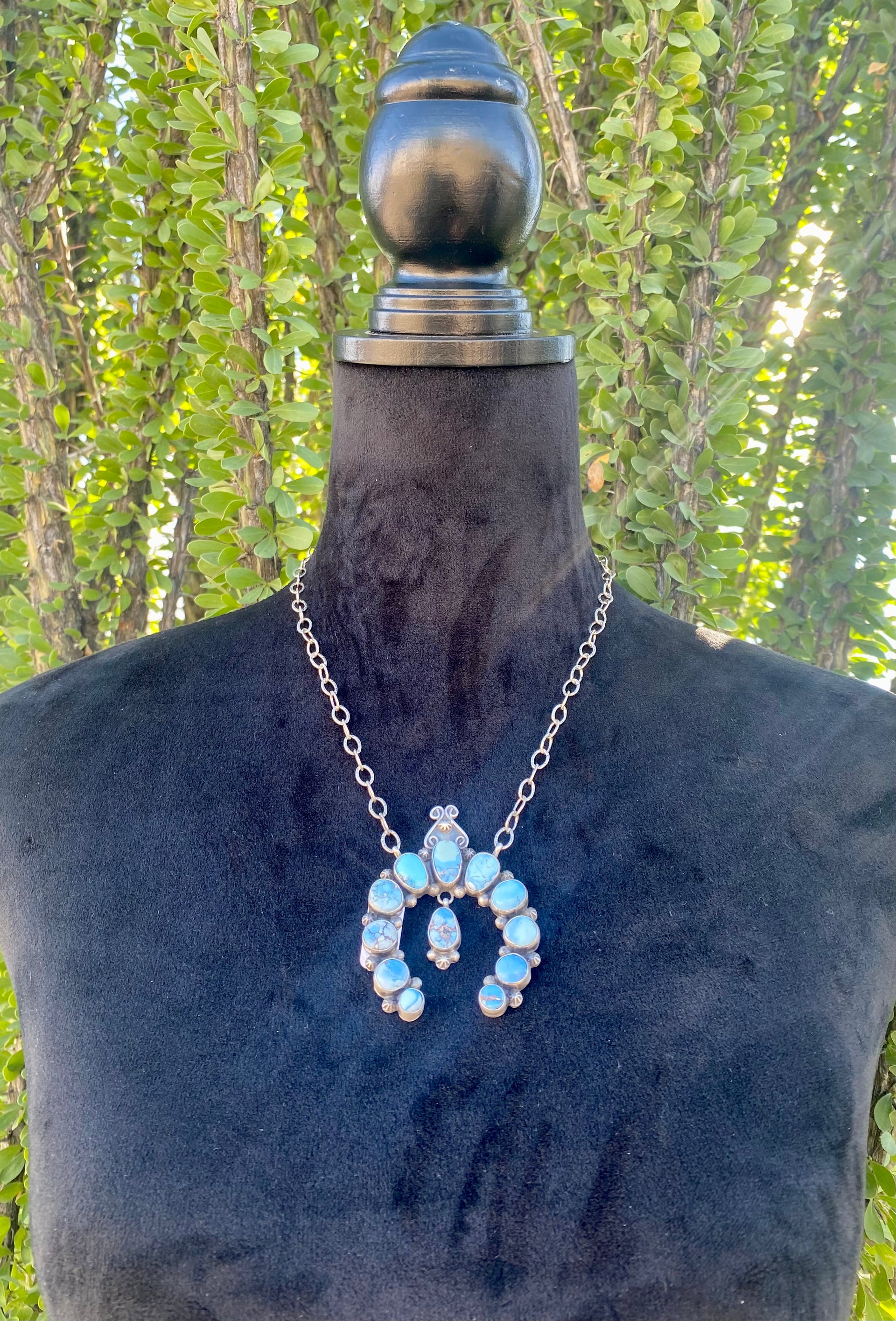 Marie Tsosie Golden Hill’s Turquoise & Sterling Silver Naja Necklace