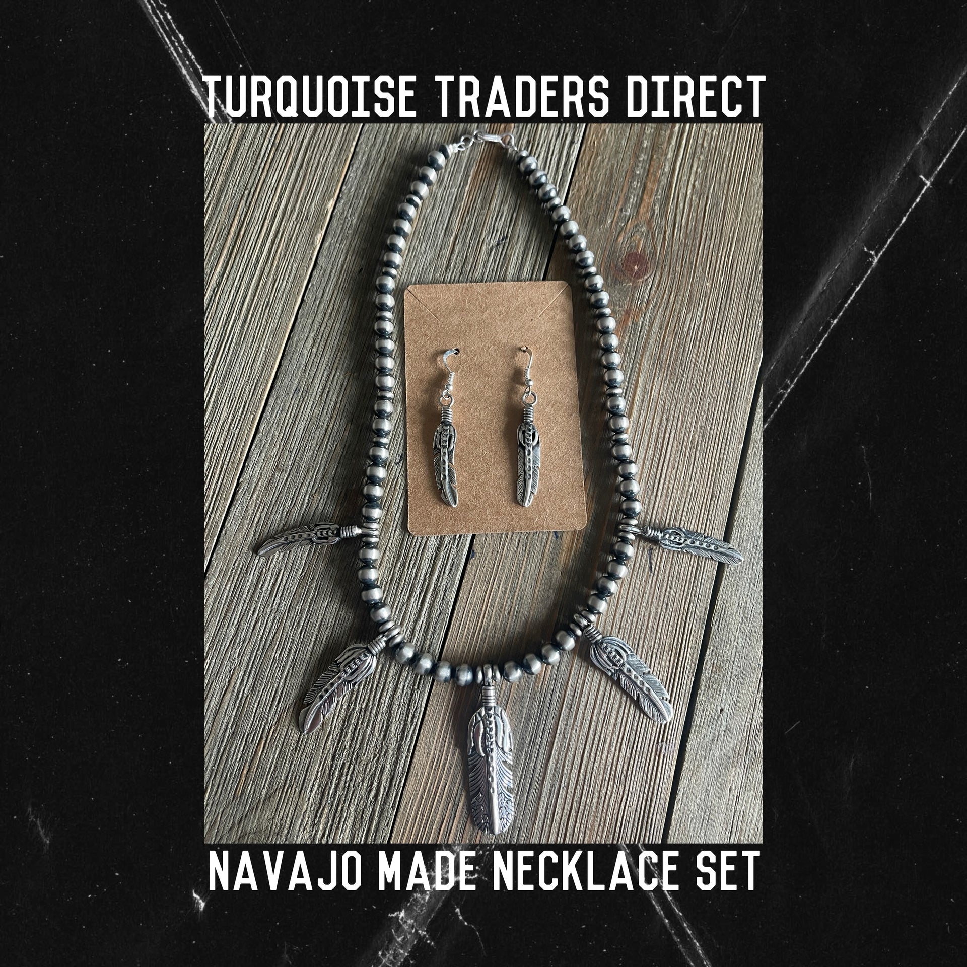 Navajo Made Sterling Silver Feather Necklace Set
