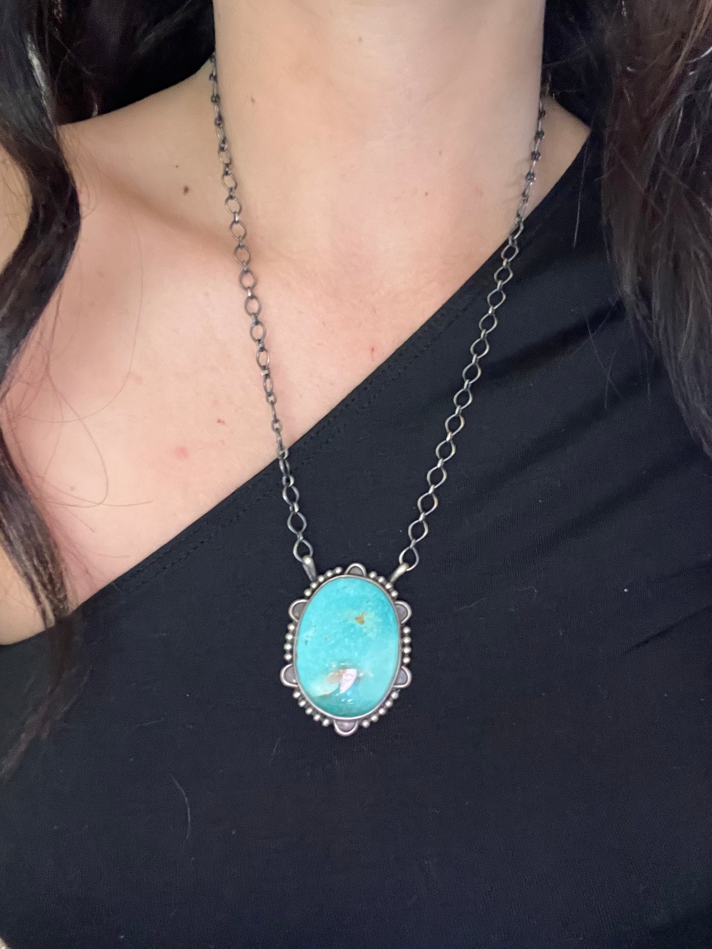 Navajo Made Royston Turquoise & Sterling Silver Necklace