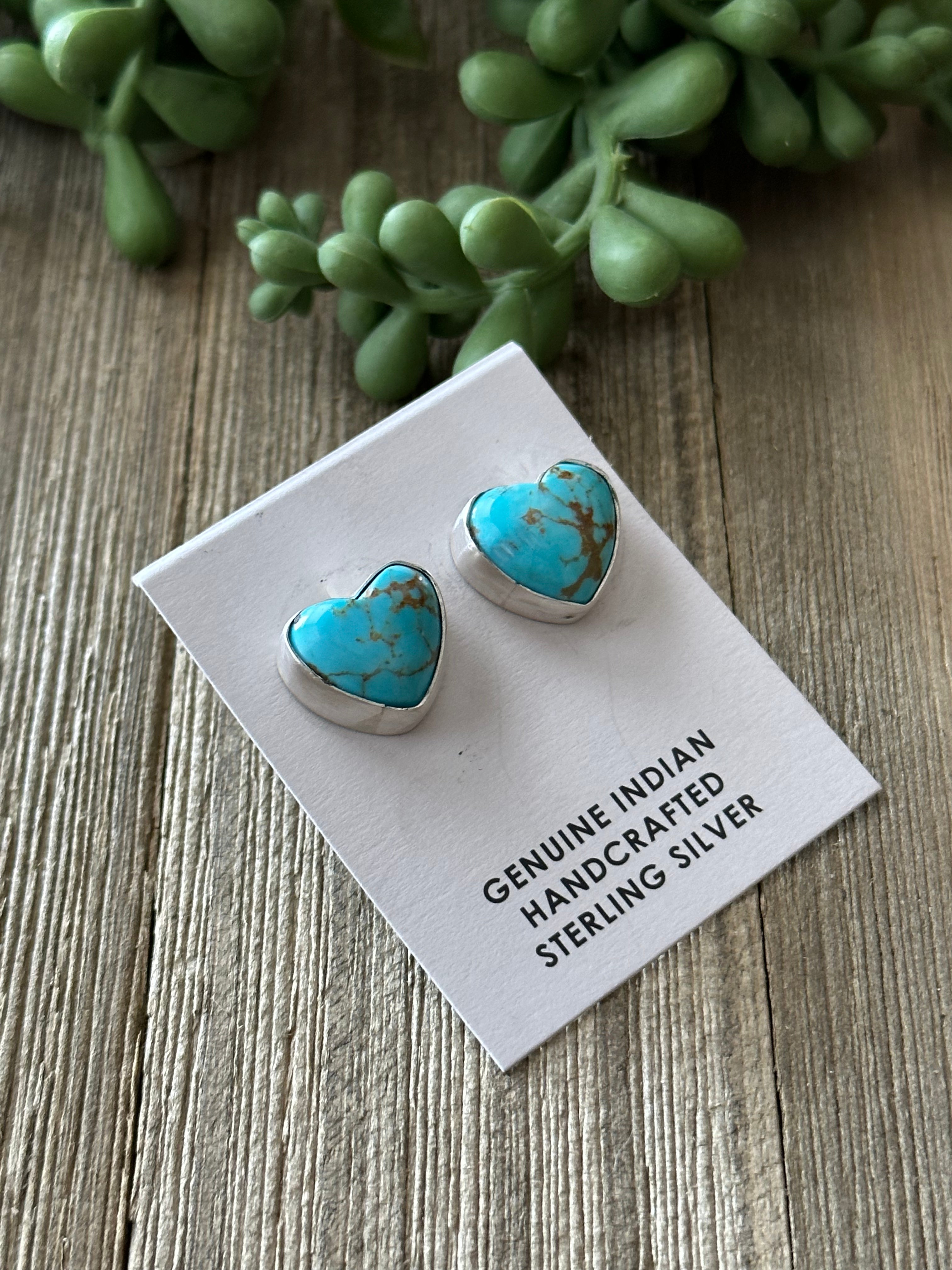 Elouise Kee Royston Turquoise & Sterling Silver Heart Post Earrings