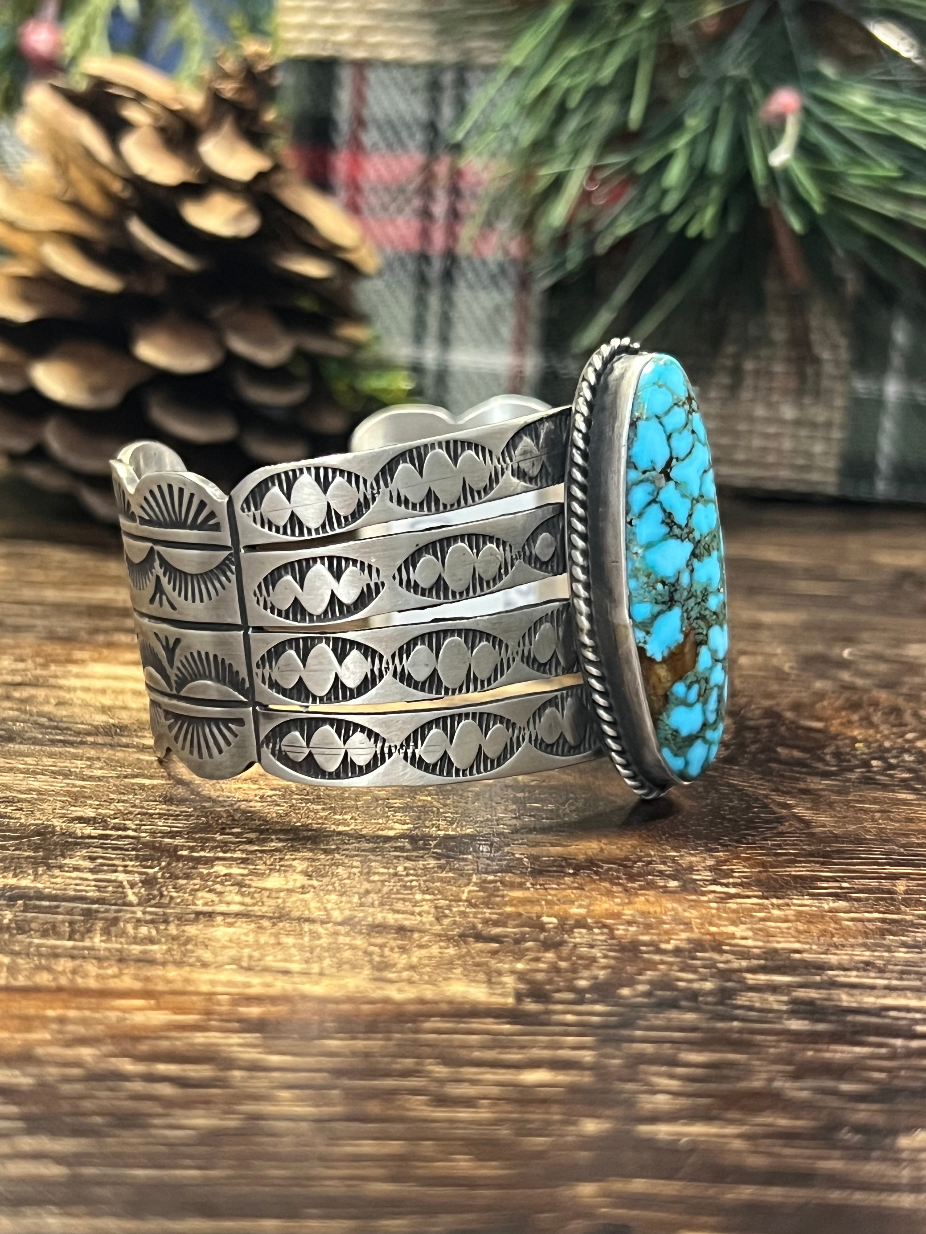 Navajo Made High Grade Kingman & Sterling Cuff Bracelet