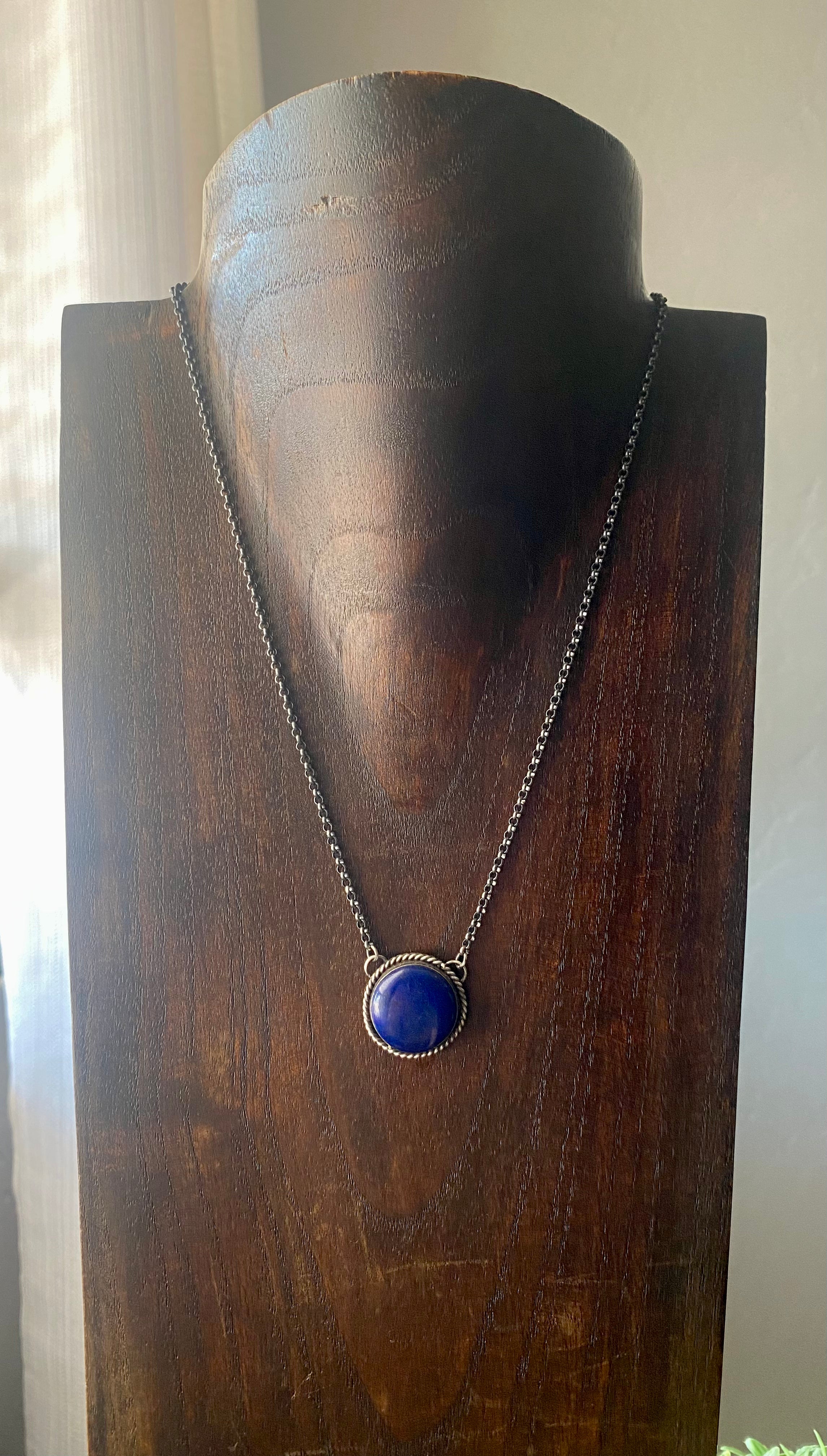 Navajo Made Lapis & Sterling Silver Necklace
