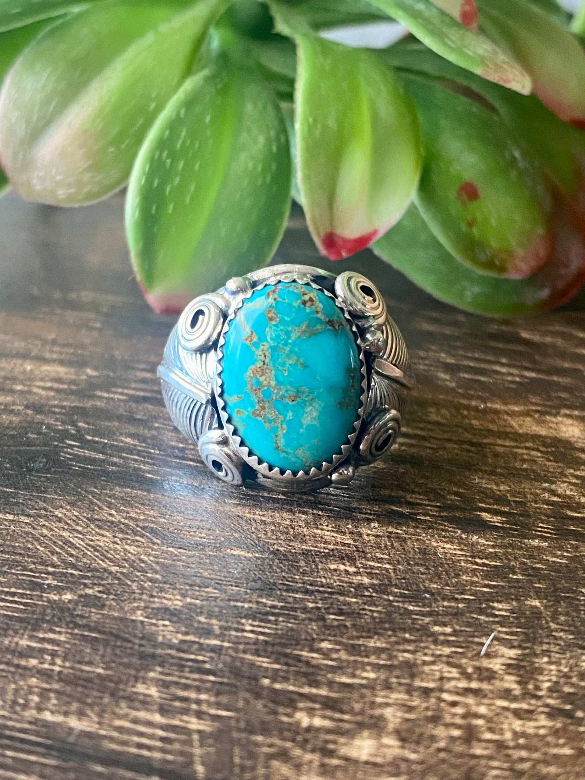 Navajo Made Kingman Turquoise & Sterling Silver Ring Size 9.5