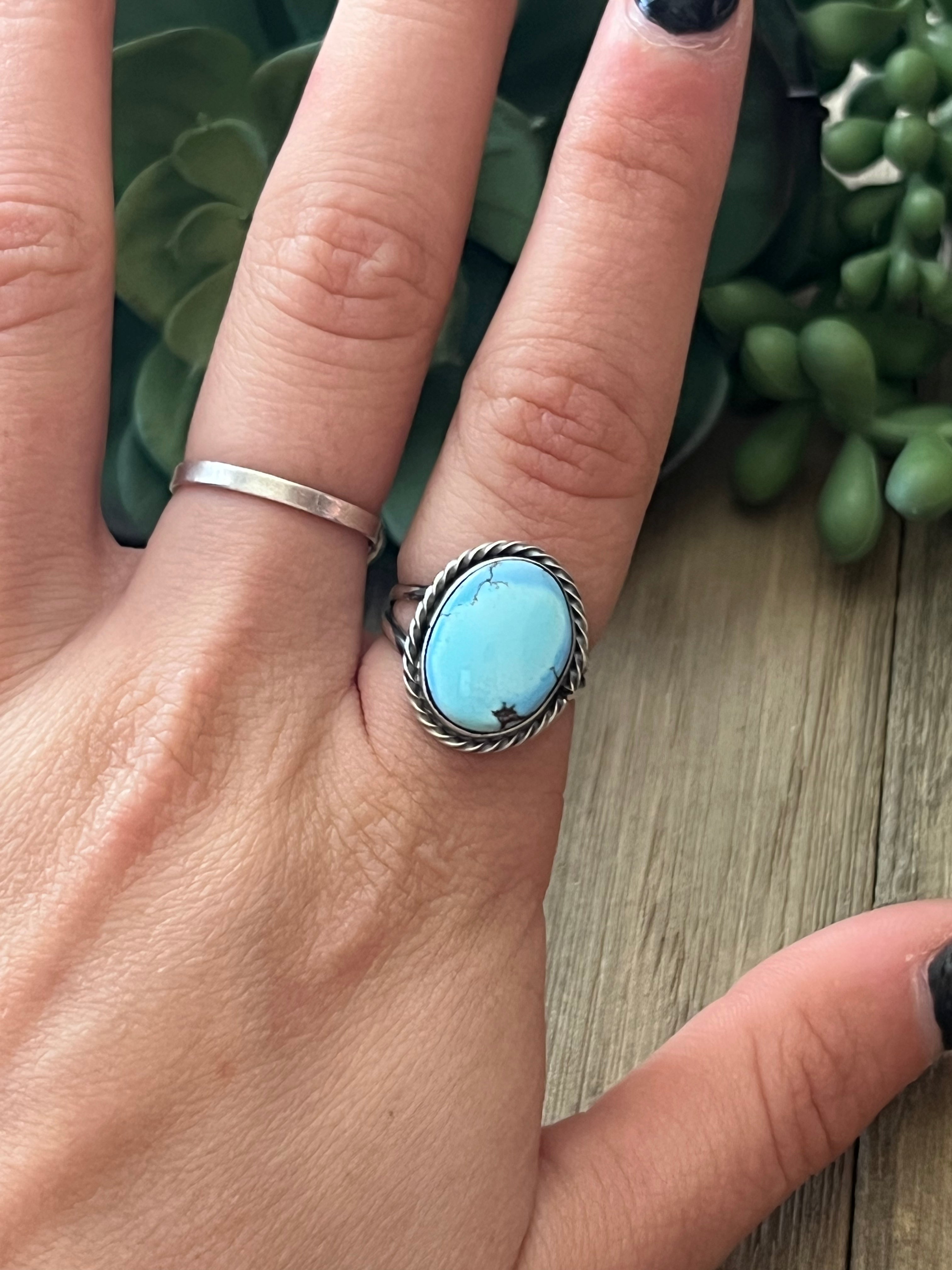 Navajo Made Golden Hills Turquoise & Sterling Silver Ring Size 5.5