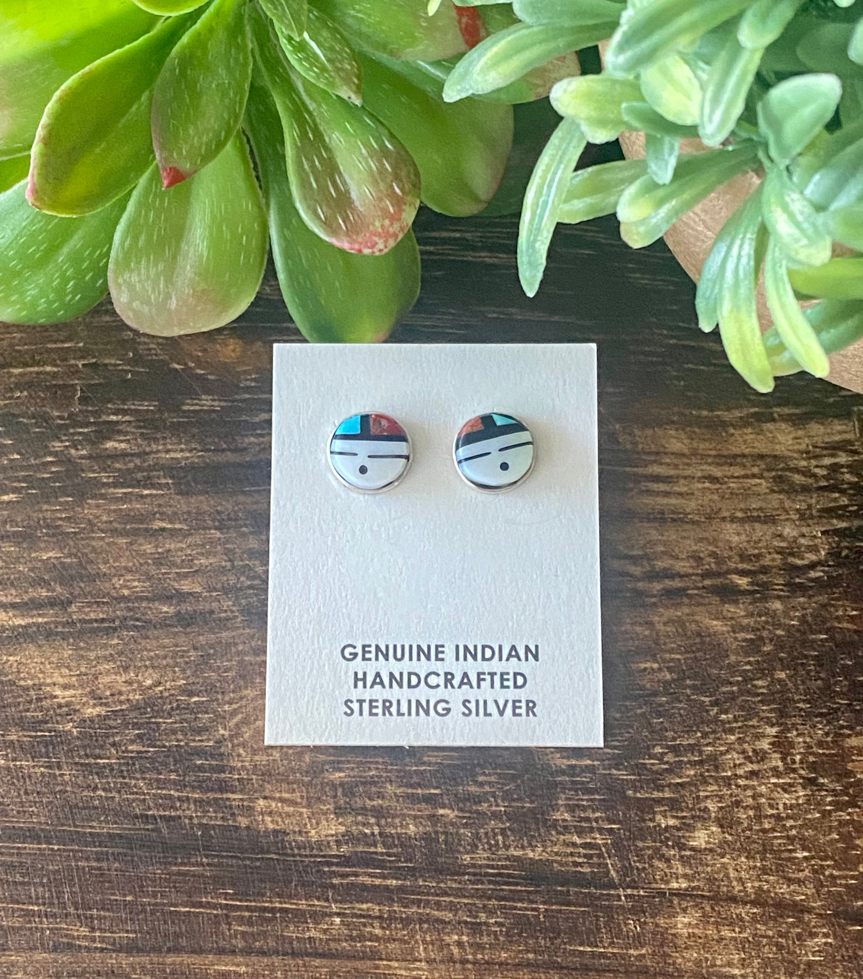 Zuni Multi Stone & Sterling Silver Sunface Inlay Stud Earrings